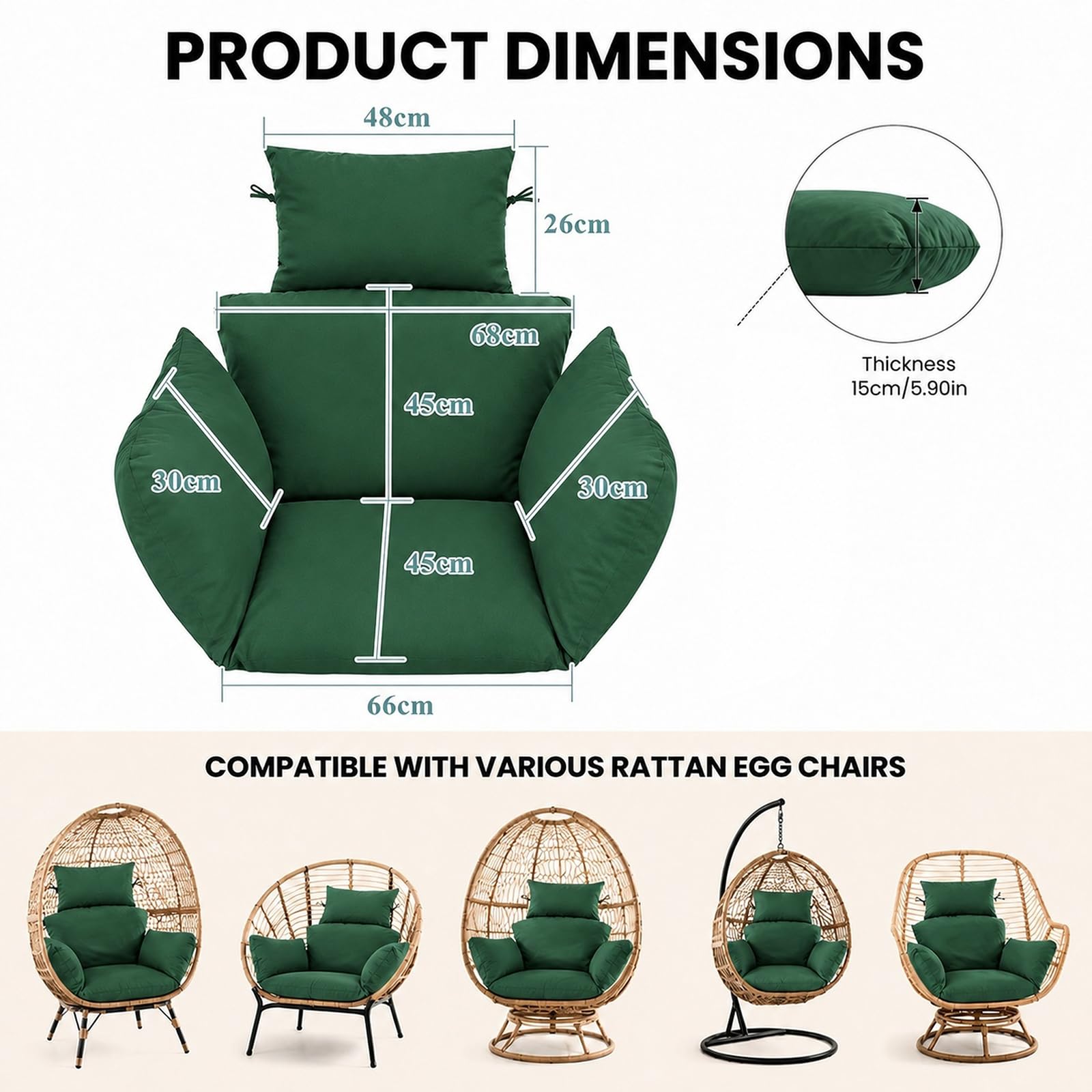 Coussin de fauteuil suspendu d'extérieur imperméable avec appui-tête