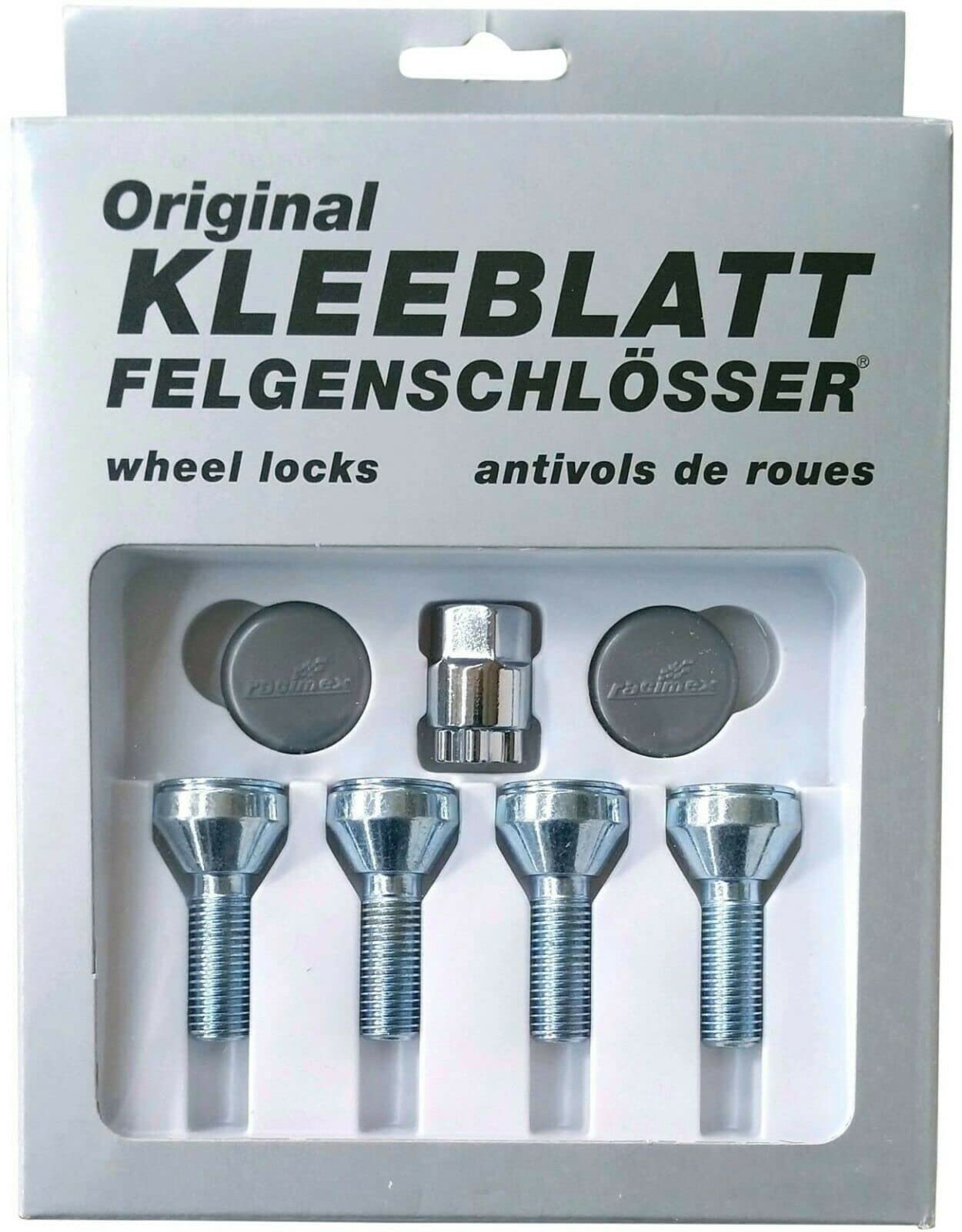 KLEEBLATT Blokada obręczy M12 x 1,5 x 30 mm taśma stożkowa (60°) w zestawie adapter, zamki felg, zabezpieczenie felg, bolce zabezpieczające koła typ 945, srebrny/chrom