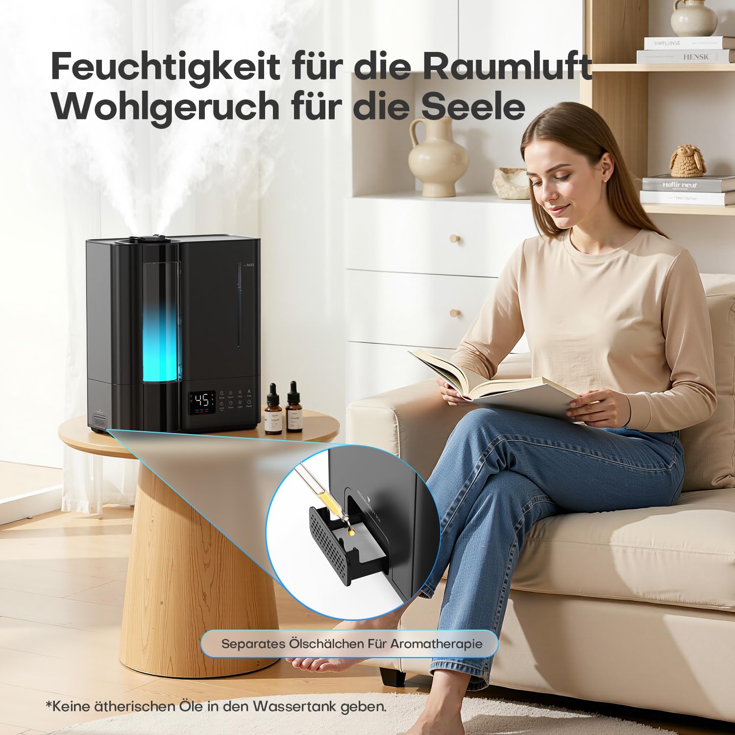 AROEVE 8L Luftbefeuchter Schlafzimmer, Warm- & Kaltnebel Luftbefeuchter für große Räume, Befüllung oben, Aroma Diffusor, Hygrostat, 60H/25dB Leiser Raumluftbefeuchter für Baby Kinderzimmer Pflanzen