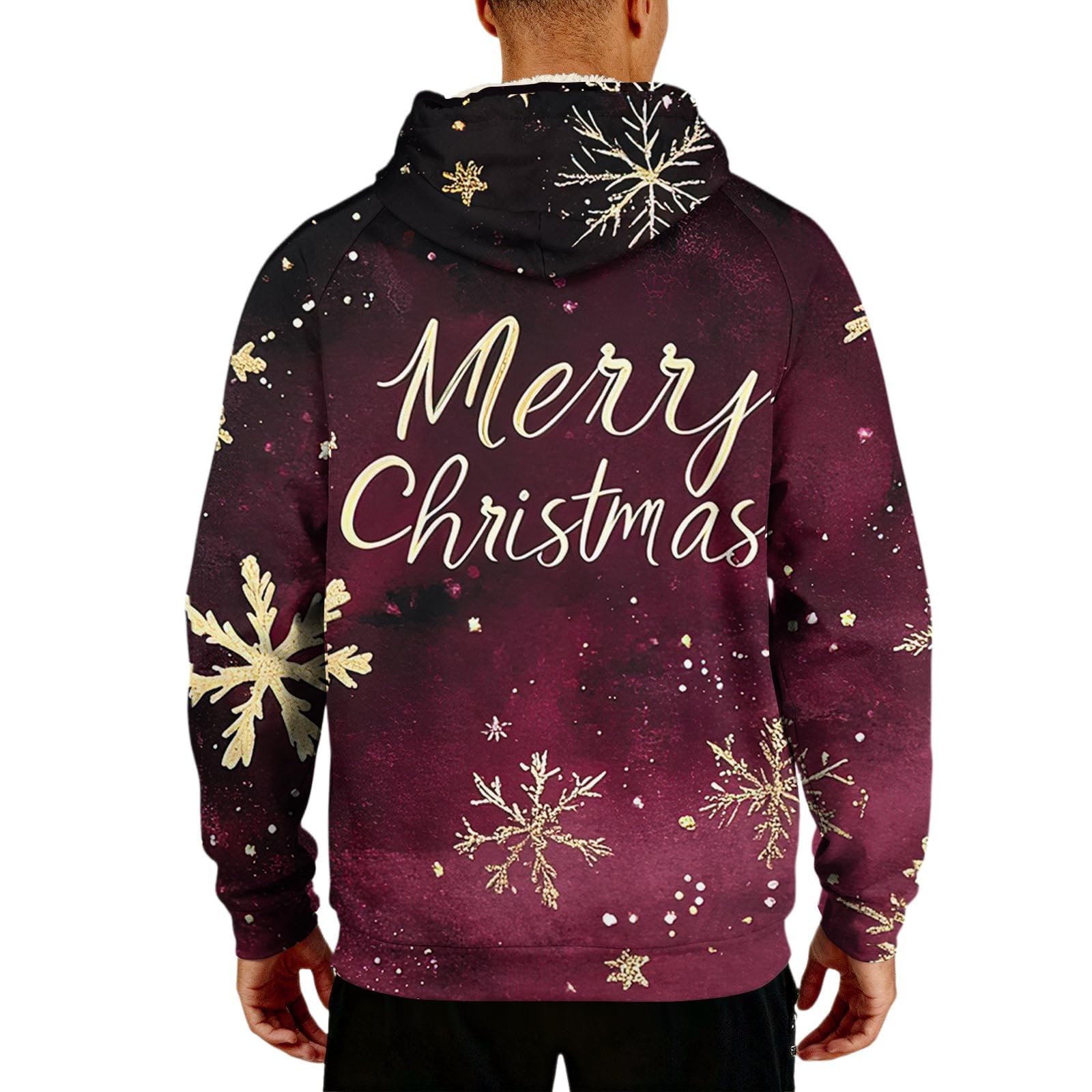 Sudadera con capucha de Navidad con forro polar para hombre, divertidas sudaderas de Papá Noel, con diseño de árbol de Navidad, trajes de Navidad, camisetas de manga larga, suéter cálido de sherpa