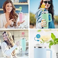 Vista 7 de 10 fundas de paja de silicona con diseño de flores para copa Stanley, fundas reutilizables para popotes compatibles con 30 y 40 onzas, adornos