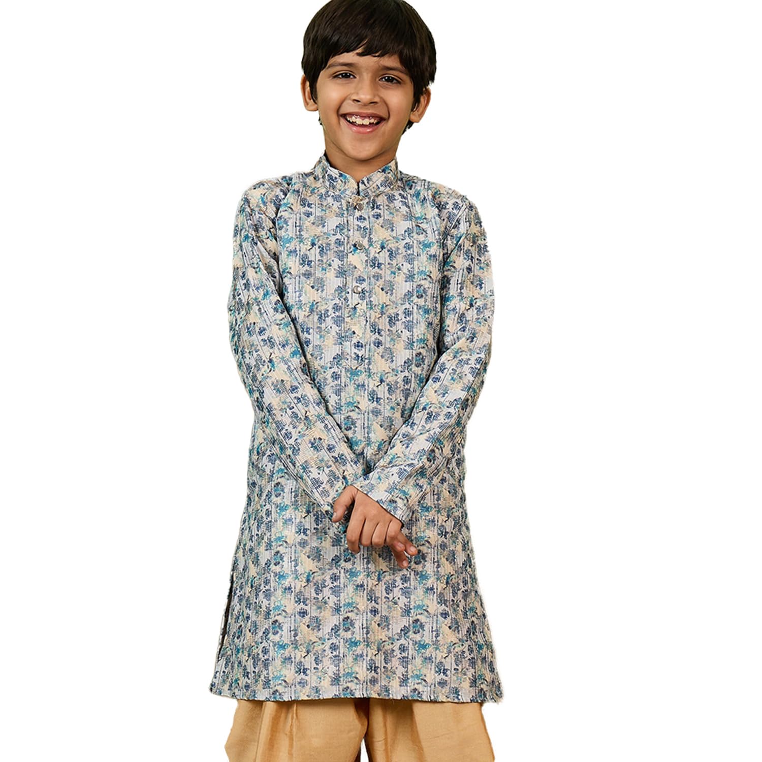 Sanwara Chic & Classic Boys Printed Sky Blue Zari Work Designer Cotton Kurta (28)