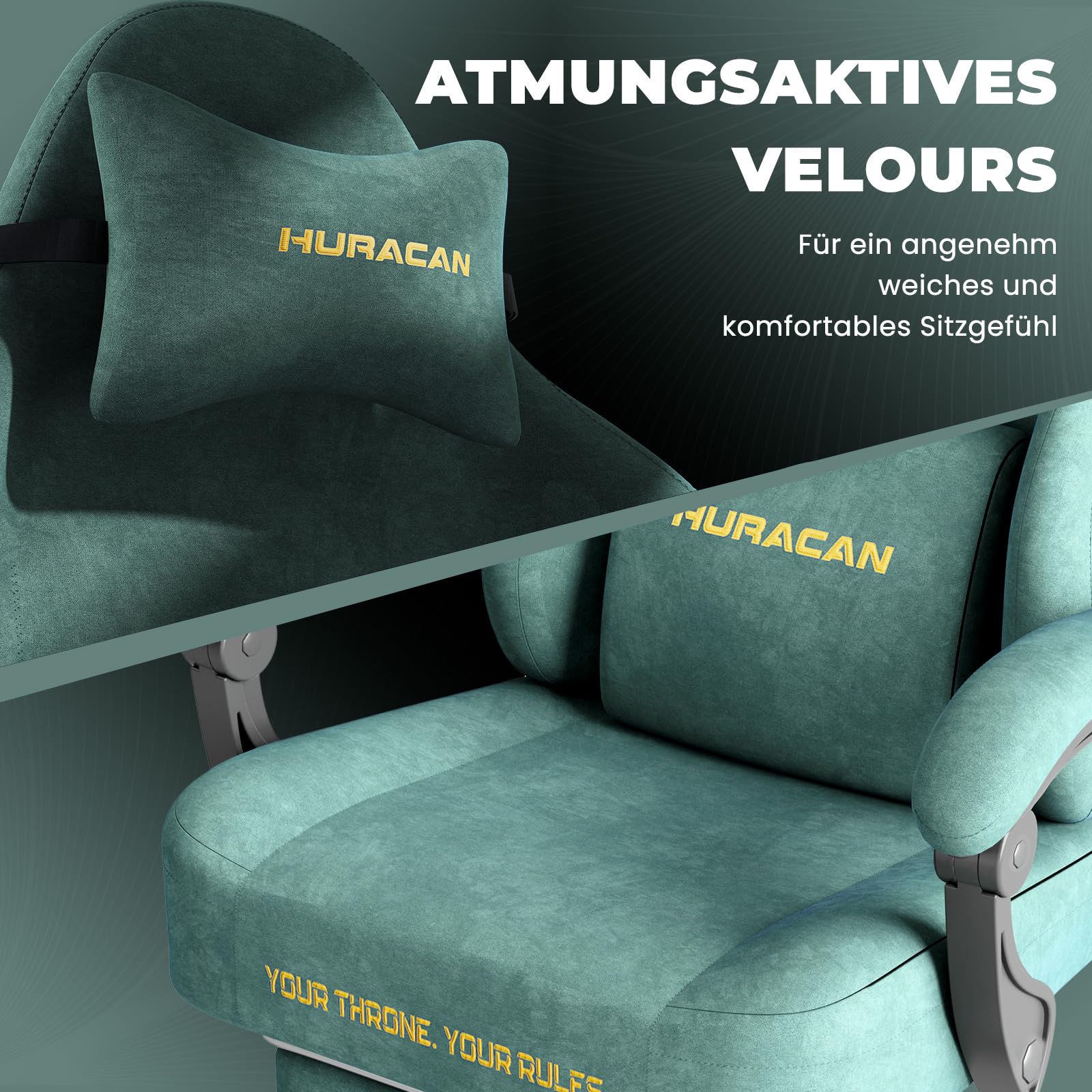 Huracan Chaise Gaming Ergonomique, Fauteuil Gamer avec Repose-Pieds Télescopique Coussin à Ressorts, Support Lombaire, Tissu Velours Respirant pour Les Longues Sessions de Gaming et de Travail, Vert