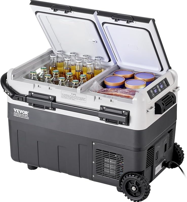 Car Refrigerator 50L / 52.8 QT, Dual Zone 12 Volt Compressor Fridge, -4℉ to 68℉ Adjustable, Portable Freezer Cooler for Car, RV, Camping, Home