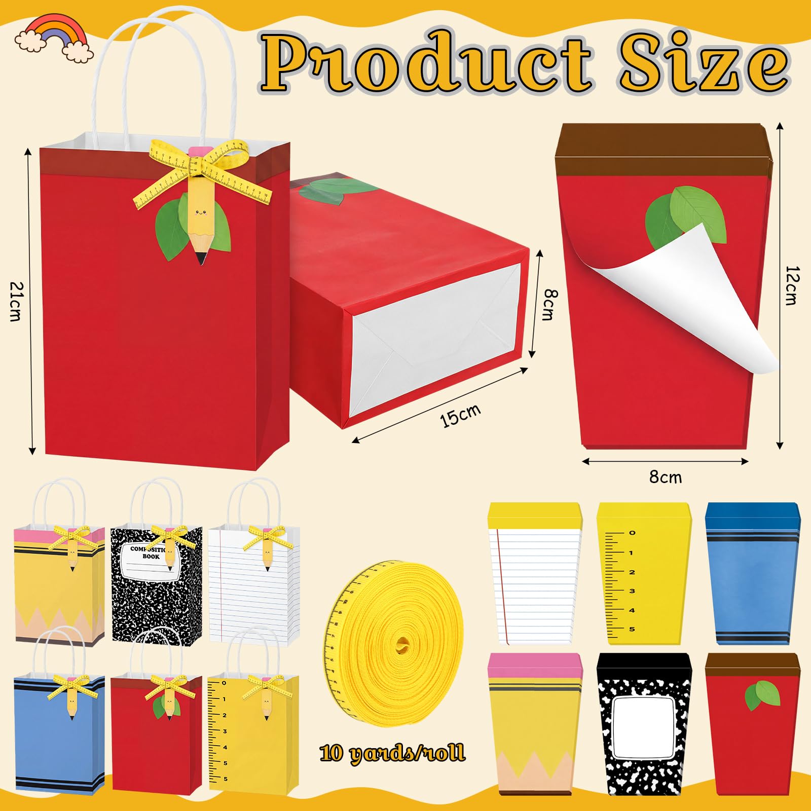 Sabary Sets für Lehrer, Wertschätzungsgeschenke, Papierrollenstifte, Acryl-Schlüsselanhänger, Make-up-Taschen, Notizbücher, Haftnotizen, Papiertüten, Namensschilder, Lineal für Abschlussfeier, Party