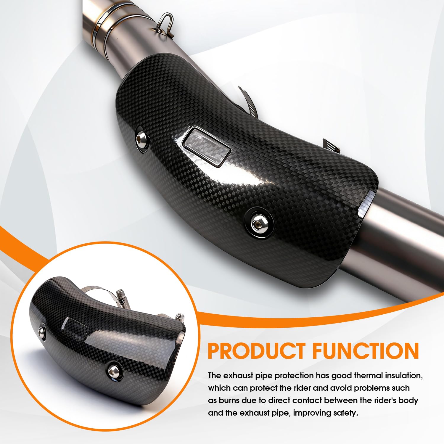 JFG RACING Paracalore Scarico Moto,Protezione Tubo Scarico Moto in Fibra di Carbonio Protezione Scarico Universale per Moto da Strada (Dimensioni:194 x 77 mm)