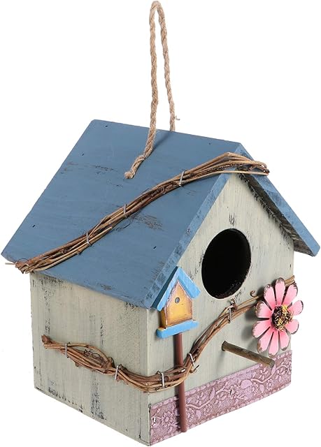 Wooden Birdhouse Decorative Wood Birdhouse Hanging Bird Nest Small Bird House for Garden Easter Party Decoration Green