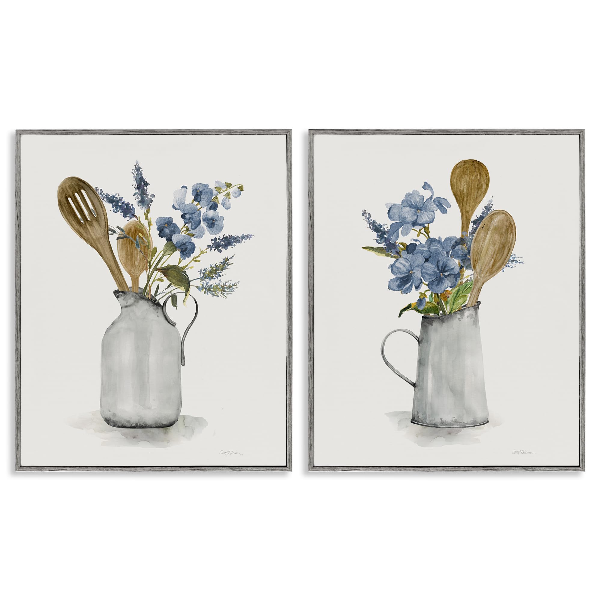 Stupell Industries Farmhouse Gray (Textured) Kitchen Pitcher Bouquet Floral, 24 X 30 Inch Framed Giclée Print Set