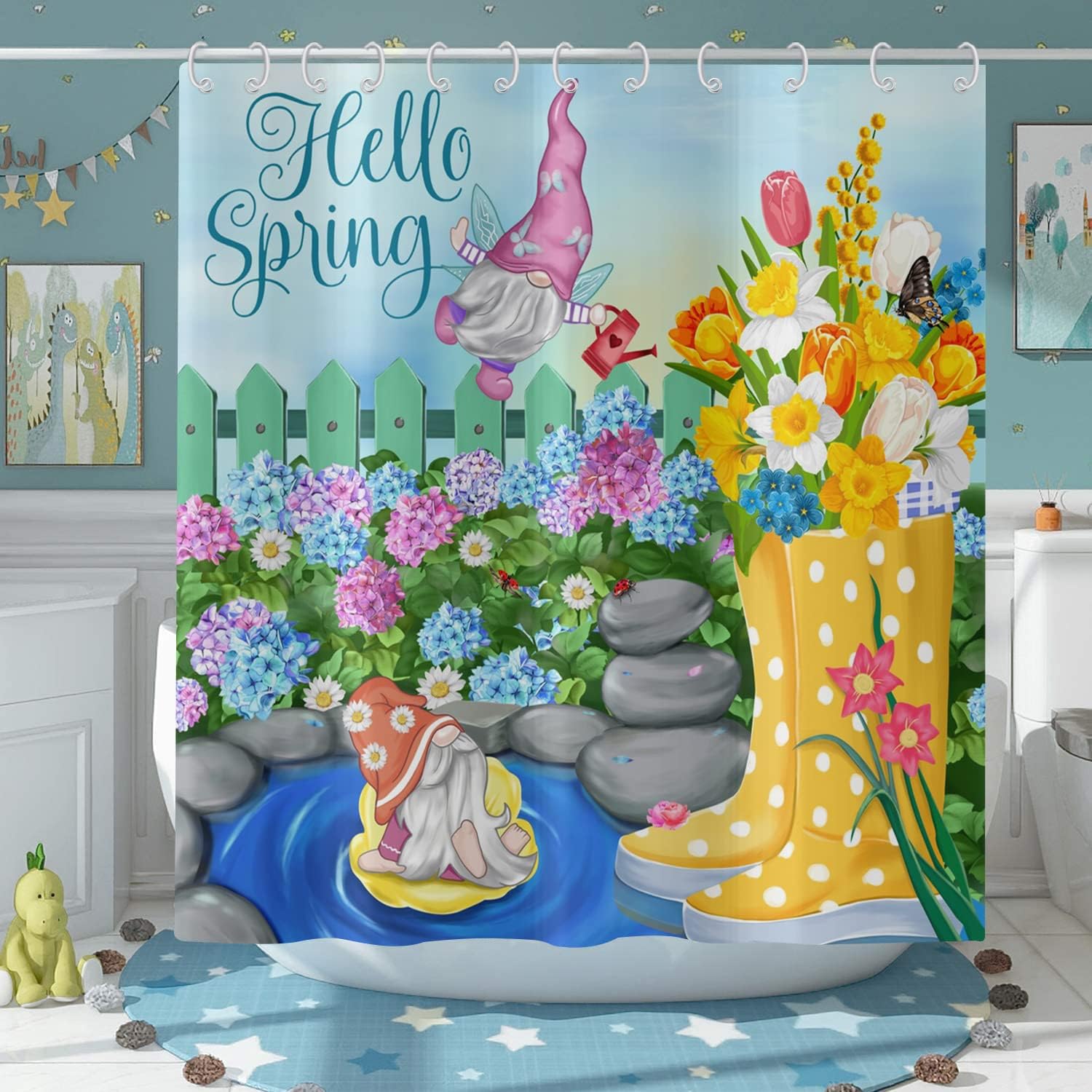 CRTPOD Colorful Spring Shower Curtains, Hello Spring Funny