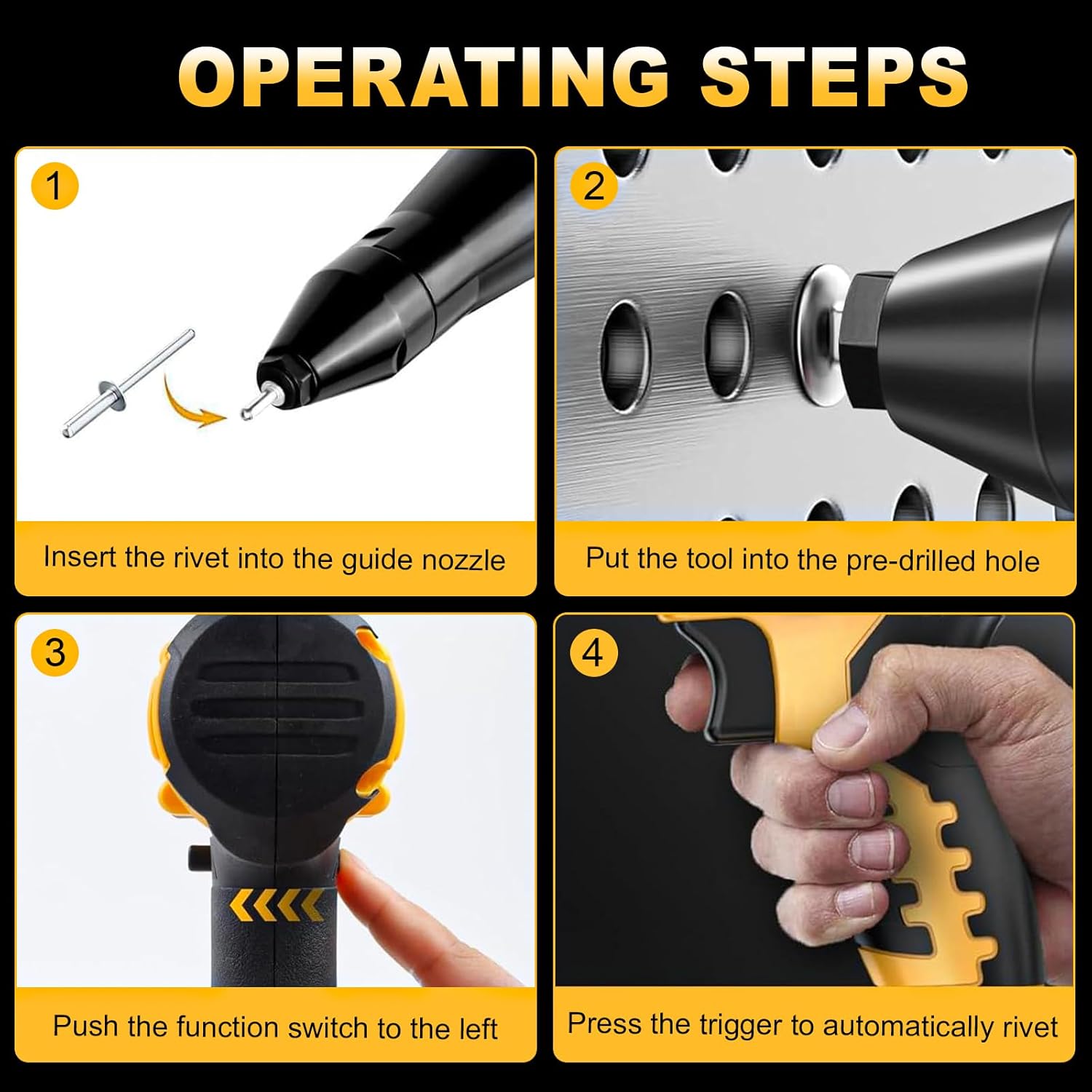 Cordless Rivet Gun Tool for Dewalt 20V Max Battery, Pop Rivet Gun Kit(No Battery), Brushless Electric Automatic Rivet Gun with 3 Size (1/8", 5/32", 3/16") for Metal, Plastic and Leather