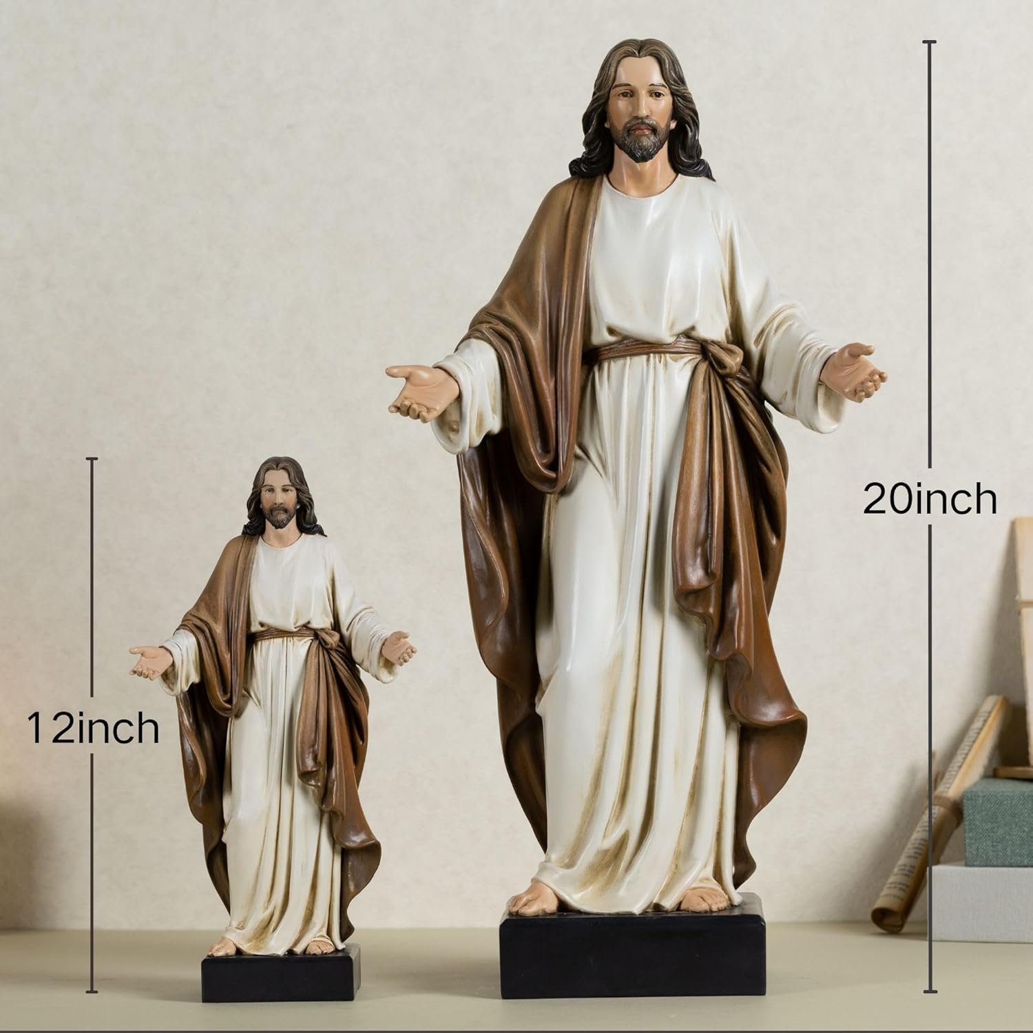 12inch Jesus Statue Hand Painted Jesus Christ with Open Arms Religious Home Decor Resin Sculpture Christian Home Décor