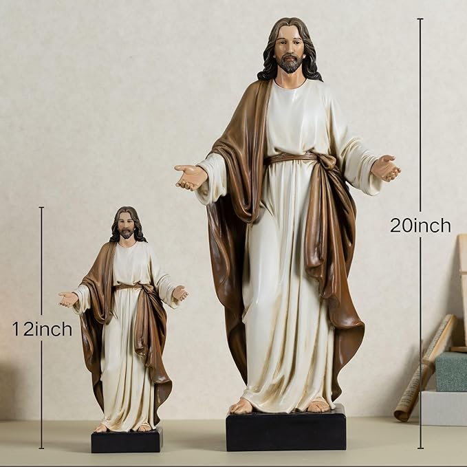 Estatua de Jesús 20 pulgadas, brazos abiertos, resina pintada a mano miniatura 3