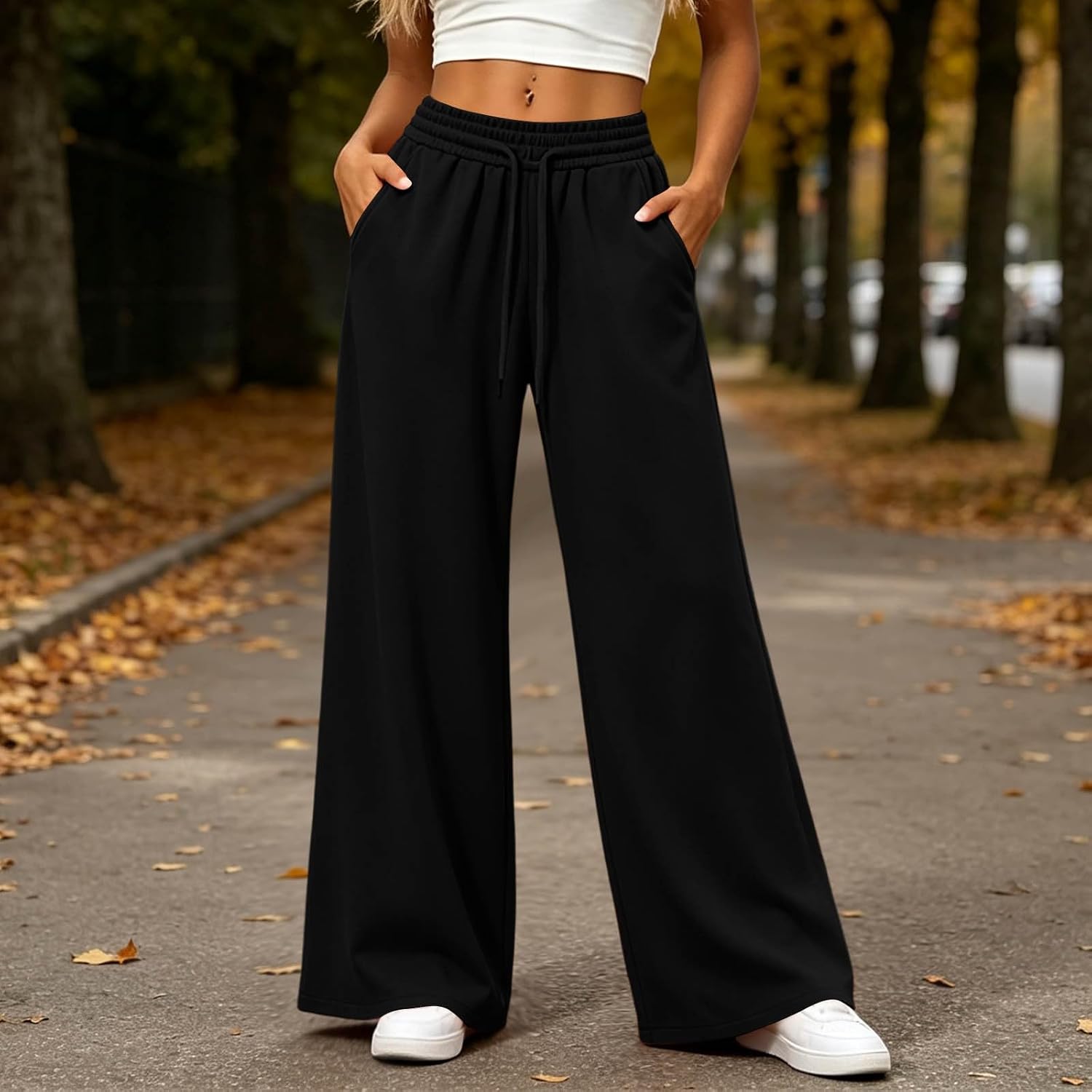 Womens Wide Leg Sweatpants High Waist Lounge Pants with Pockets