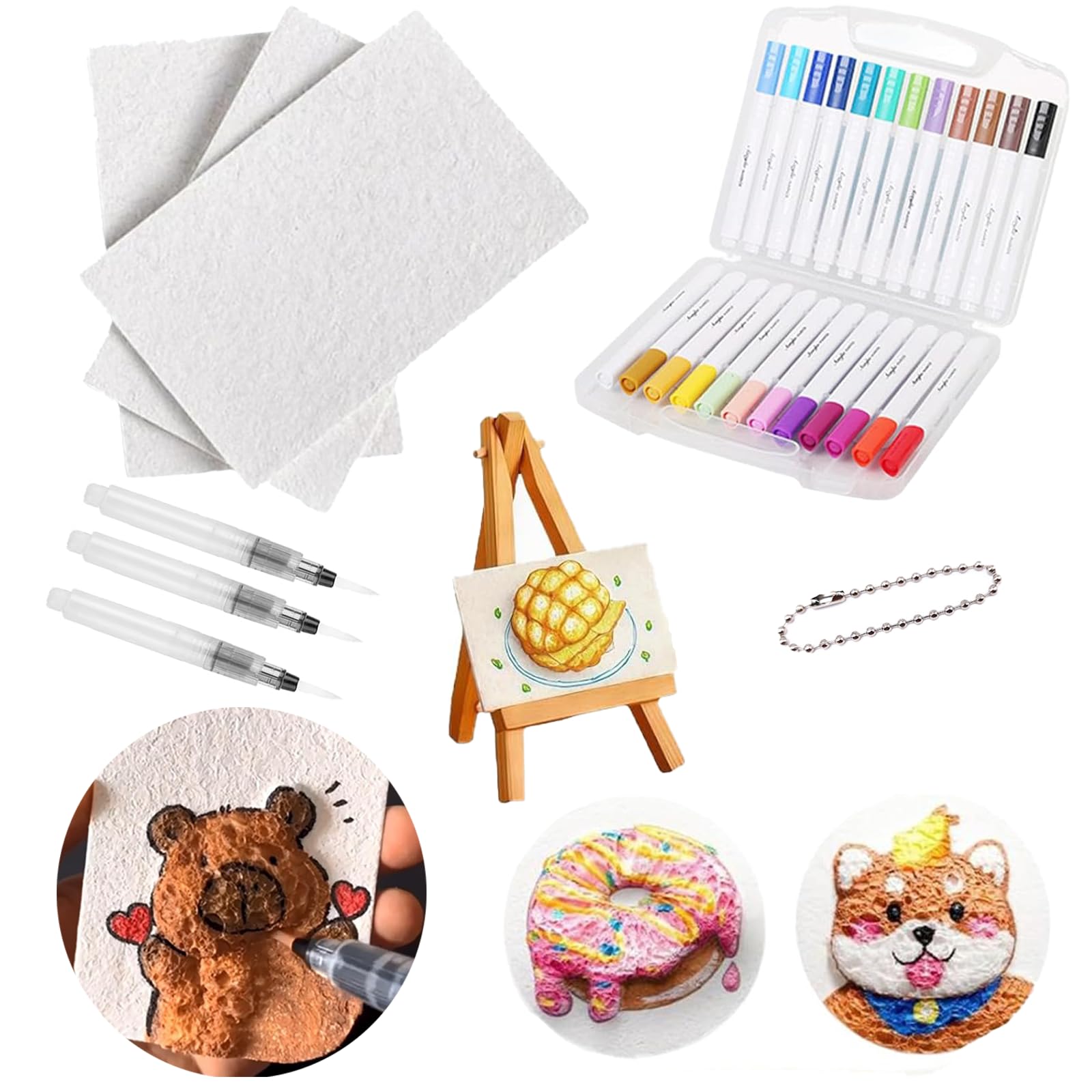 WangMoxi Magic Foam Texture Painting Kit,3D Drawing Canvas Sponge,Magic Puffy Paint,DIY Drawing Paper Pens for Everyone Art Supplies,Crafts for Kids (Square)