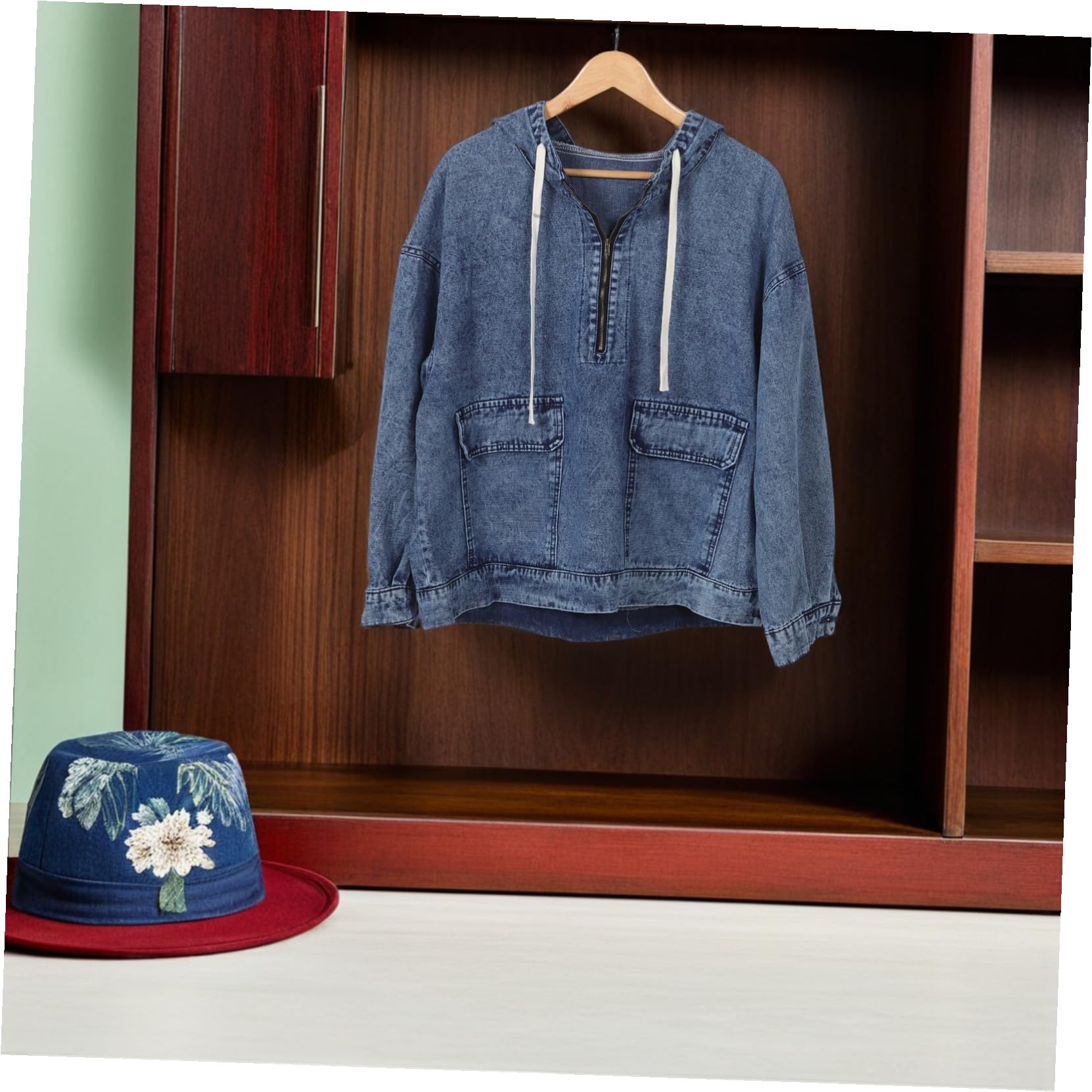 HEMOTON Bluza Dżinsowa Damska Jeansowa z Kapturem Wygodna Jeansowa z Kapturem Typu Oversize Blue