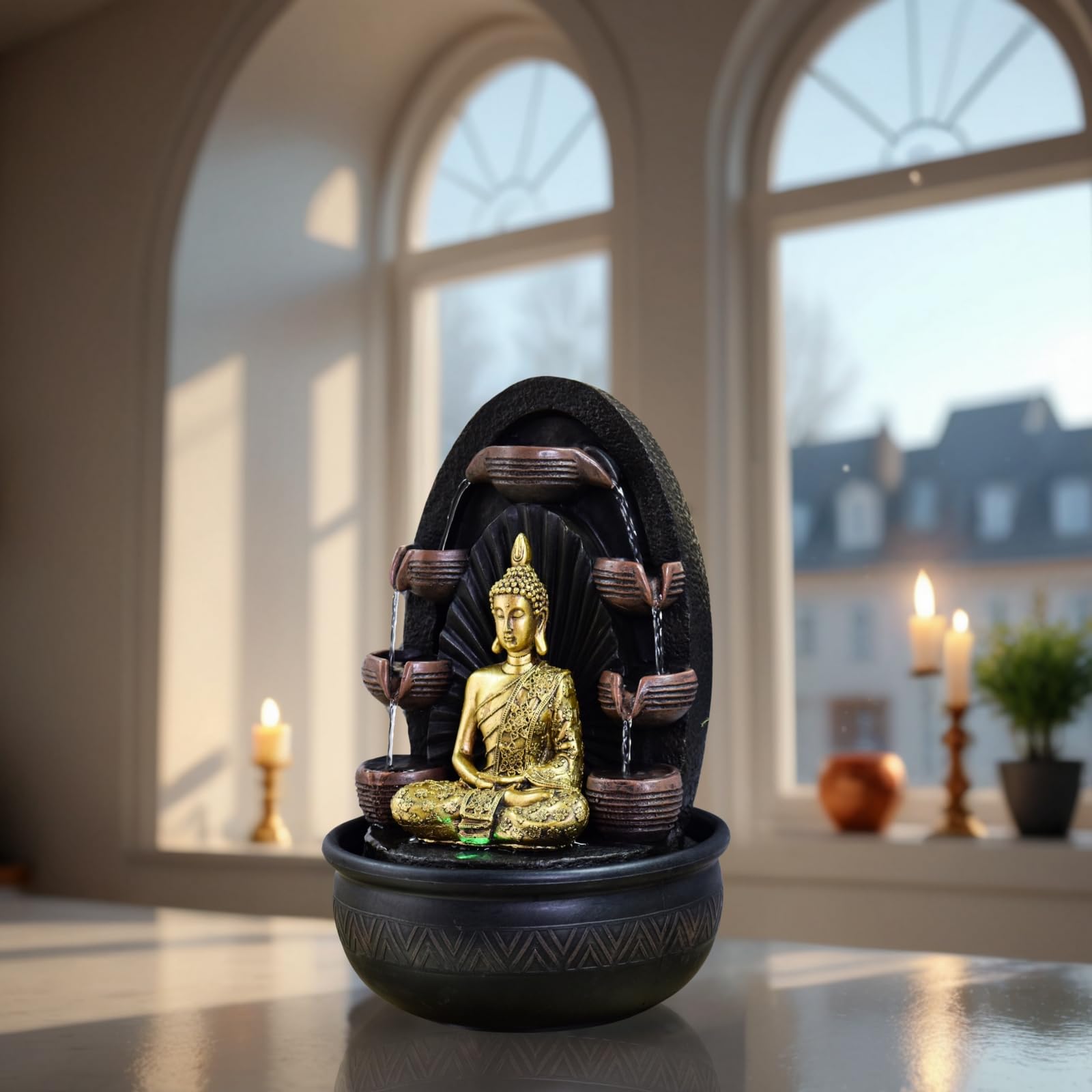 Fontaine D'Intérieur Zen Avec Bouddha Et LED - Cascade Eau 40cm - Décoration Salon Bureau Relaxante