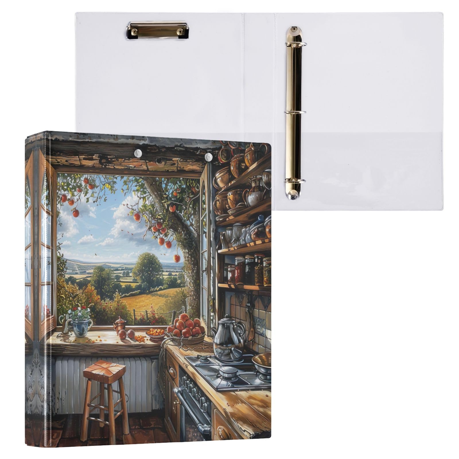 Old Kitchen 3,8 cm Ordner mit 3 Ringen, niedlich, 3 Ringe für 200 Blatt, vielseitige Ordner für Schule, Büro, Zuhause, 2 Stück