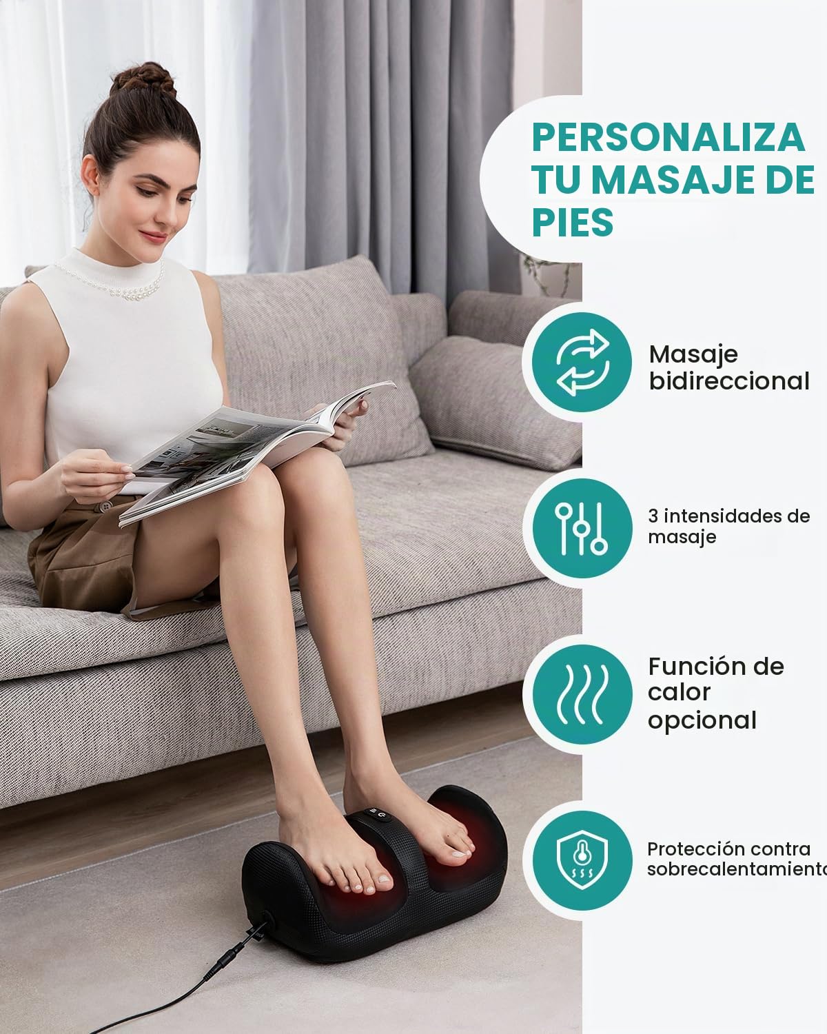 Nekteck Masajeador de Pies con Calor, Máquina de Masaje Shiatsu, Amasado Profundo, Compresión de Aire, Mejora la Circulación Sanguínea, para Uso Doméstico u Oficina (Negro)