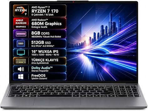 LENOVO IdeaPad Slim 3 16ARP10 83K800DKTR AMD Ryzen 7-170 8GB 512GB SSD 16 IPS Freedos
