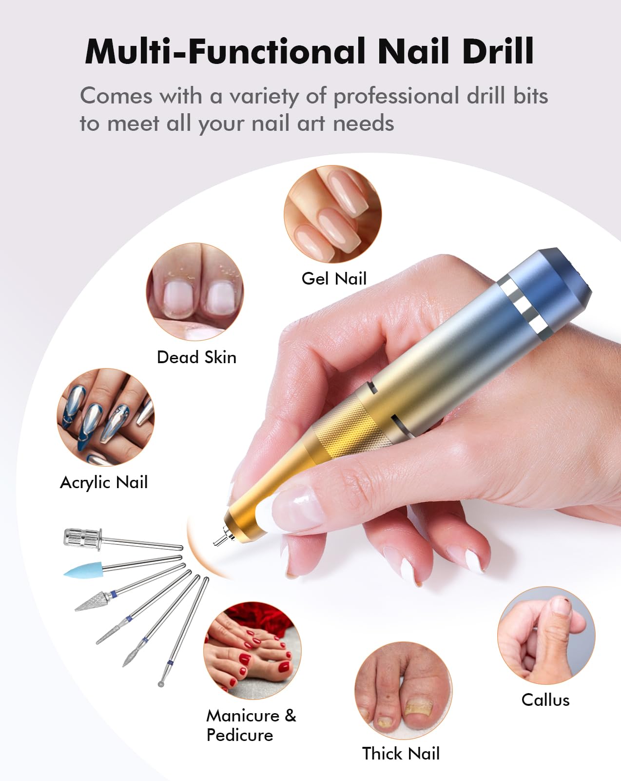 HOMEASY Rechargeable Nail Drill 40000RPM with Bits and HD LCD Screen