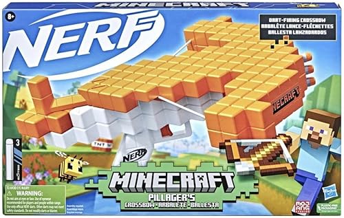 Vista 4 de Nerf Ballesta ballesta de Minecraft Pillager, ballesta real, acción de ballesta real, incluye 3 dardos oficiales Nerf Elite 42787, multicolor