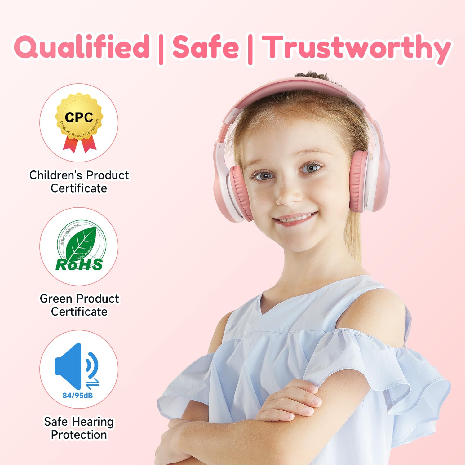 Kids Wireless Foldable Headphones with Microphone, Hi-Fi Stereo Sound, 40H Playtime, 85/94dB Volume Limited - Image 4