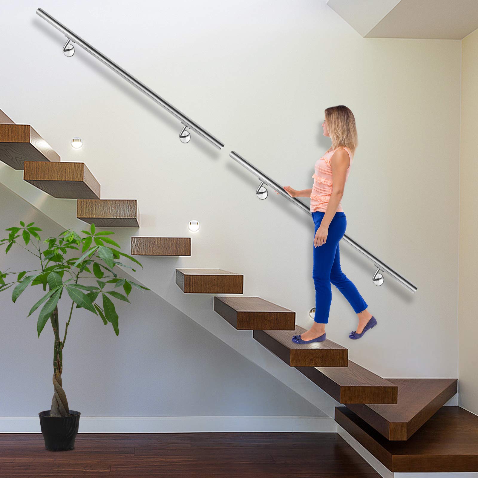 Hengmei Barandilla Acero Inoxidable Pared Pasamanos De Acero Inoxidable Mano Unidad Treppengeländ Entrada Barandilla Con Soporte Soportes De Pared Para Escaleras, Balcón, Brüstung