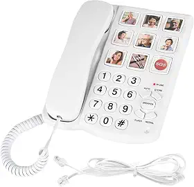 Telefones fixos para idosos, telefone fixo com memória de 9 imagens para idosos, mostrador com um toque, toque amplificado de 110dB+ – telefones com fio para deficientes visuais, demência e Alzheimer