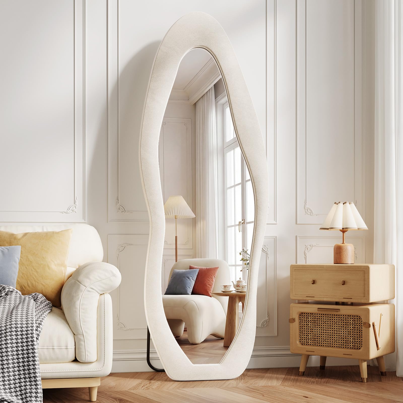 Koonmi Full Length Mirror 63"x24", Irregular Flannel Floor Mirrors