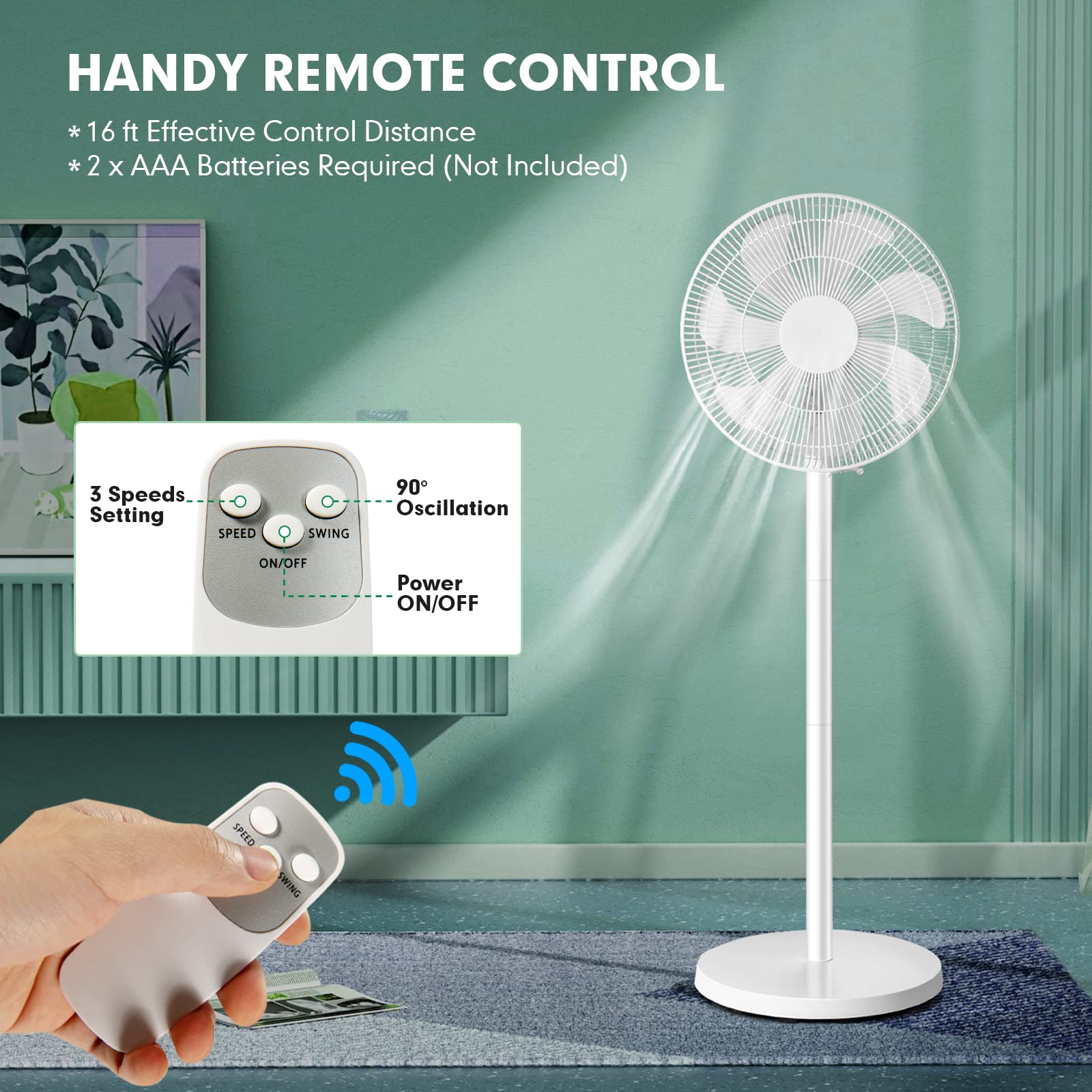Ventilador De Pie Oscilante, 16 Pulgadas, 3 Velocidades, Control Remoto - ¡Refréscate Este Verano Sin Moverte Del Sillón!