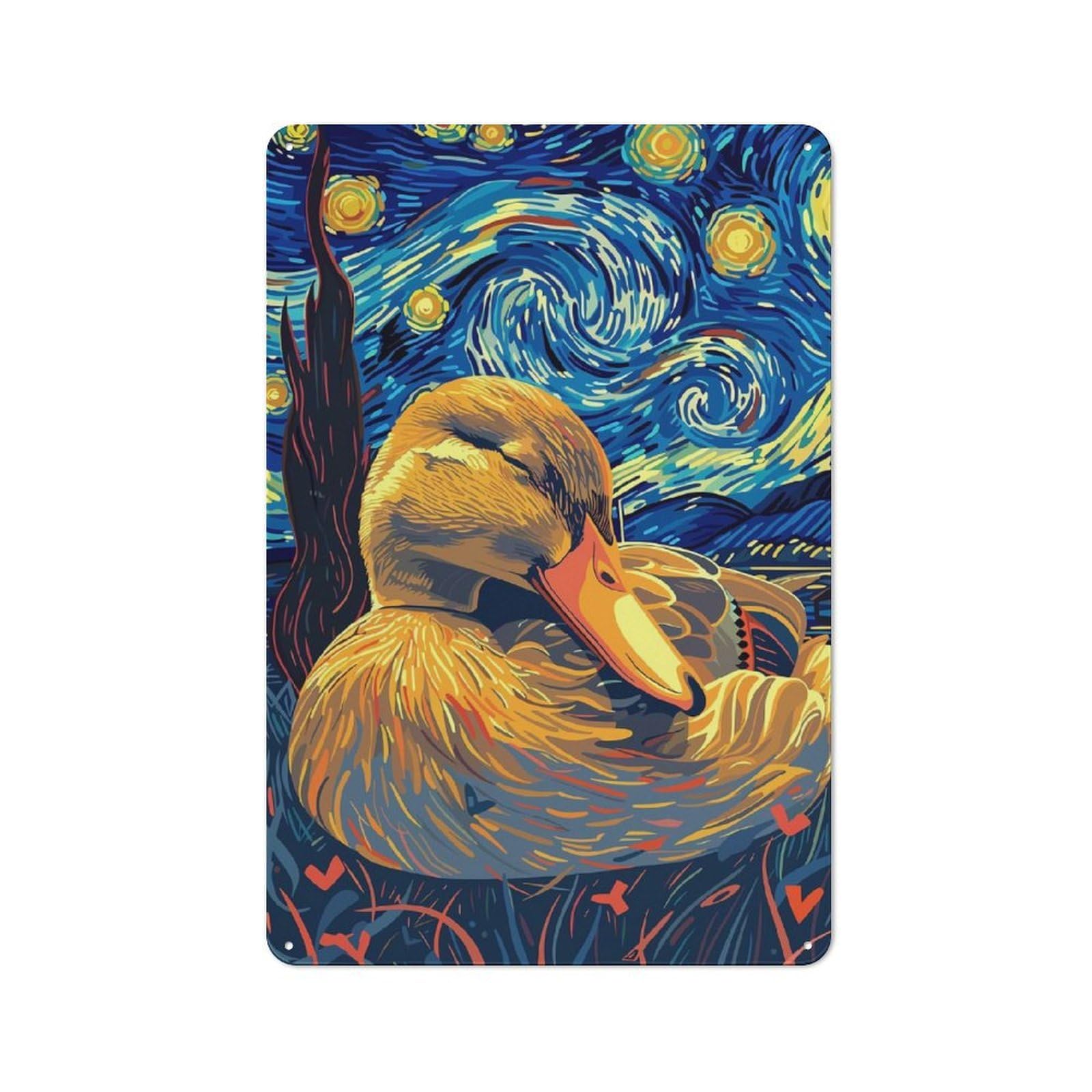 Junmoney Duck In Starry Night Style Metal Wall Sign 30X20cm Featuring For Home Bar Wall, For Themed Interiors In Home Bars And Entertaining Spaces