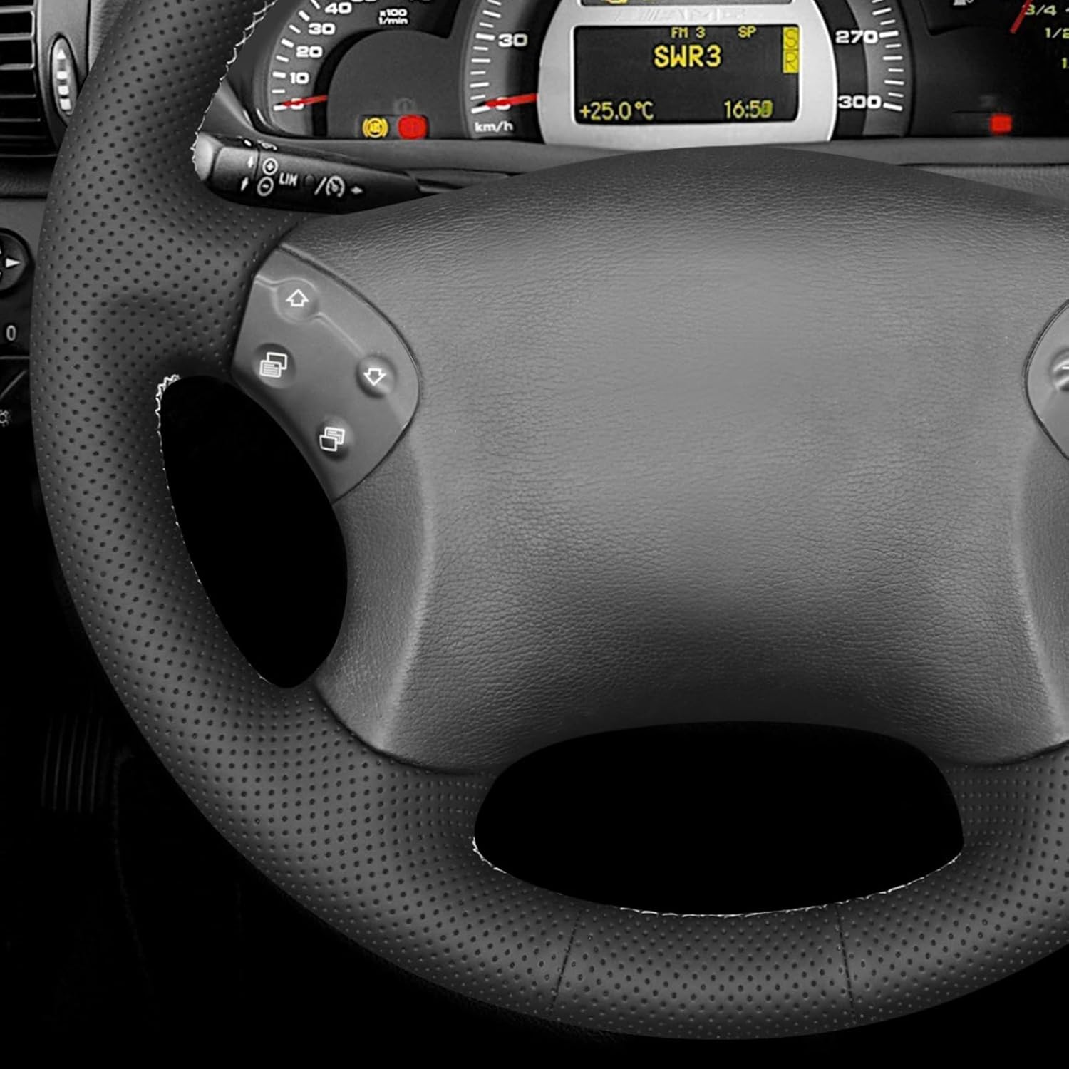 MEWANT Hand Stitched Steering Wheel Cover Wrap for C-Class W203 2001-2007 / C32 AMG 2002-2003 Steering Wheel Accessories for C-Class W203