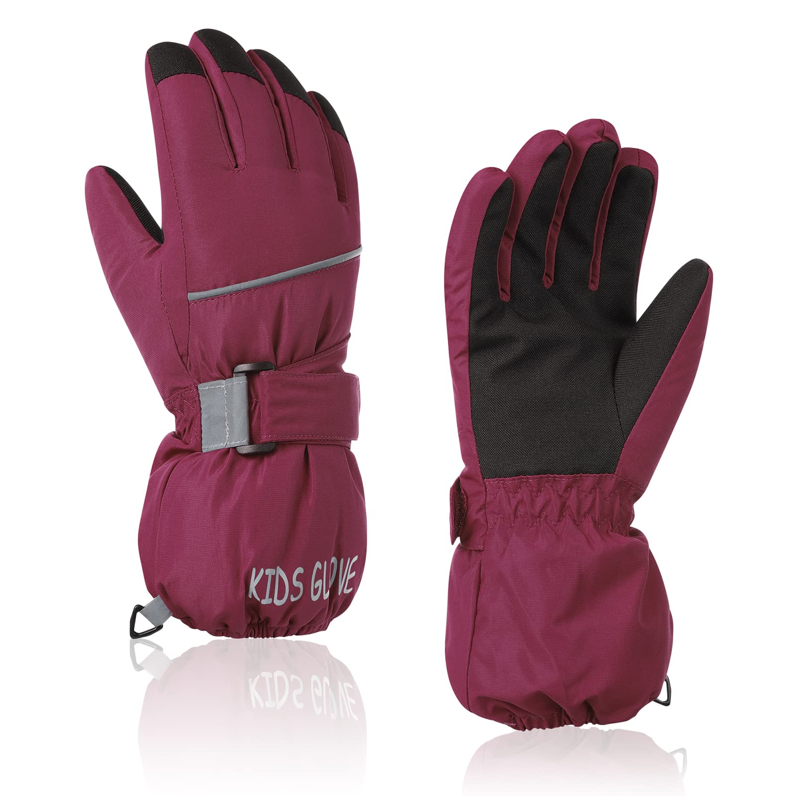 Guanti invernali impermeabili per bambini, guanti da neve, guanti da sci per ragazzi e ragazze, antivento, colore rosso L