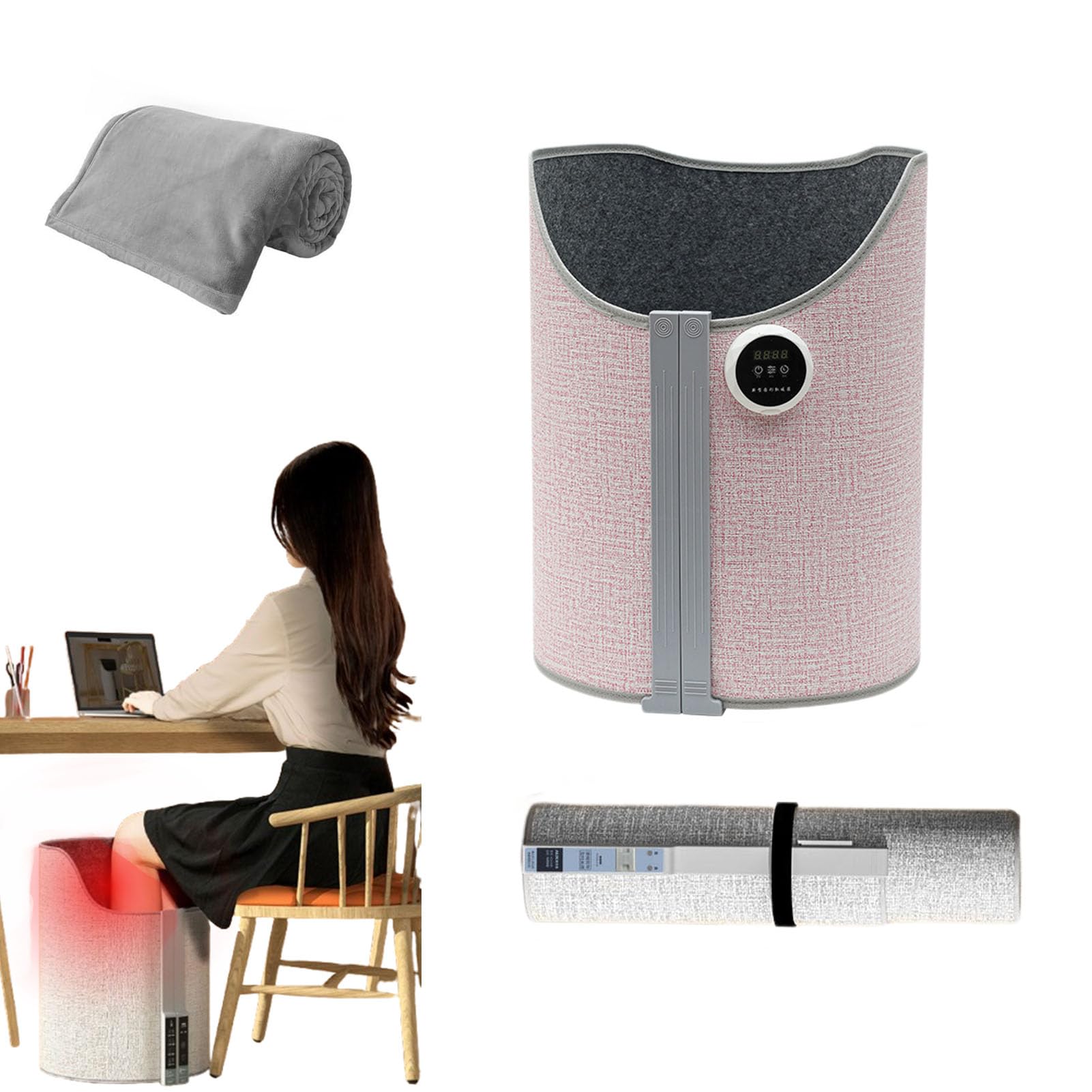 Foldable Under Desk Leg Foot Warmer 360 Surround Heating Panel with 3 Heat Levels Pink