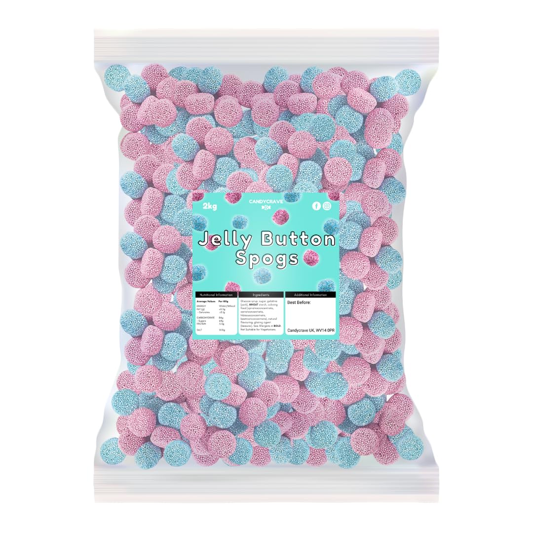 Candycrave Jelly Buttons Spogs 2kg Bulk Bag | Delicious Assorted Jelly Candy | Coated in Crunchy Beads | Perfect for Parties, Candy Carts, and Sweet Treats | Ideal for Sharing or Stocking Up!
