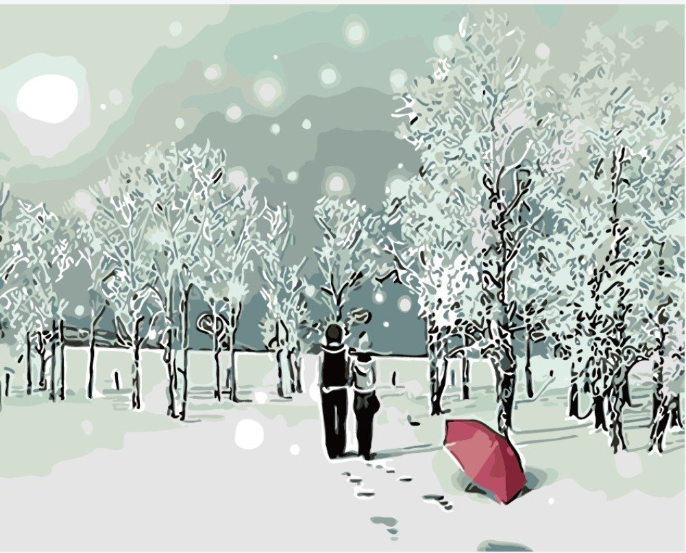 WOWDECOR Paint by Numbers Kits for Adults Kids, DIY Oil Painting - Winter White Forest Lovers 16x20 inch (Z45, Framed)