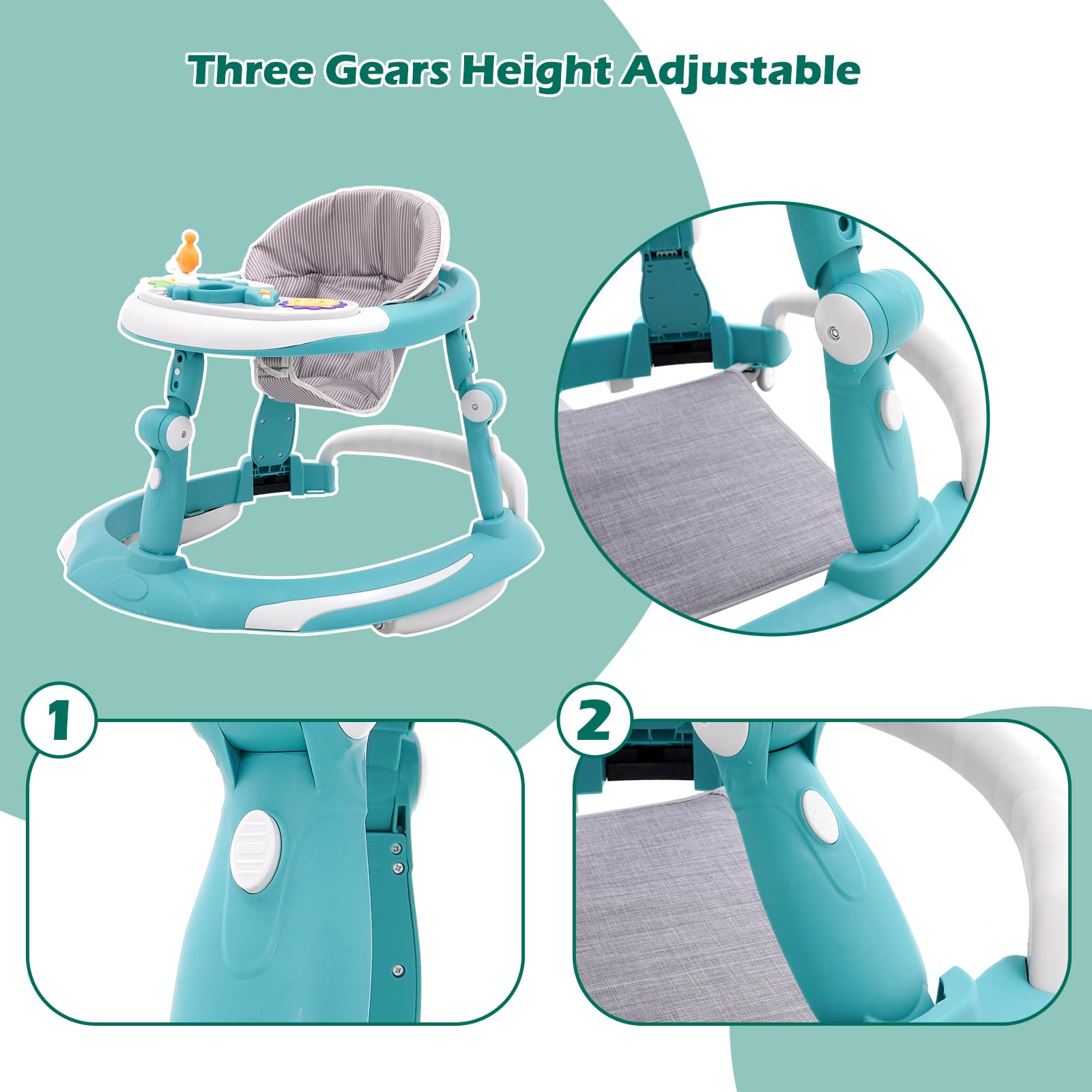 Baby Lauflernhilfe,3-in-1 Lauflernwagen vom Sitzen zum Stehen, Gehhilfe mit Esstablett und Spielcenter für Babys Jungen Mädchen ab 6 9 18 Monate (Hellgrün)