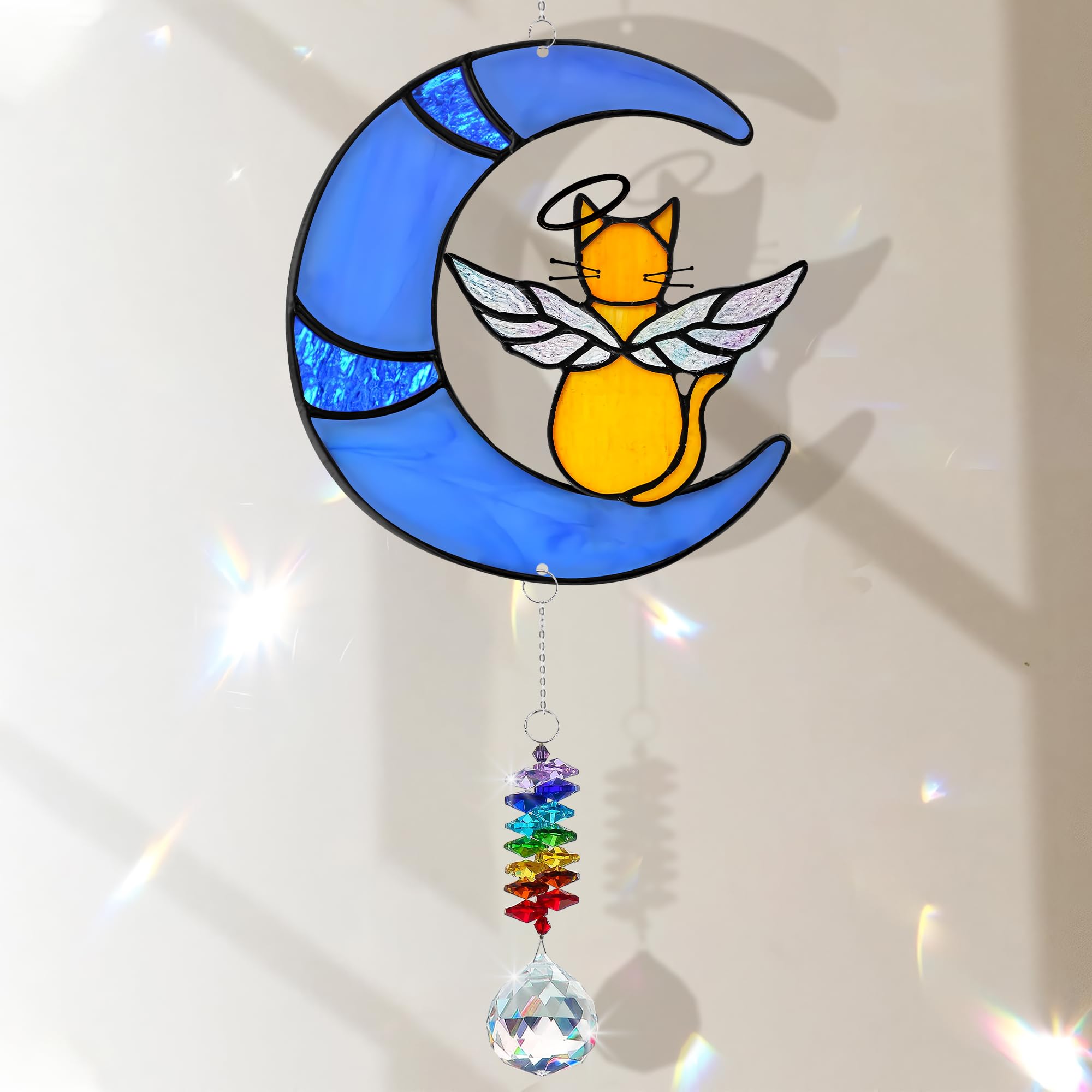 Angel Orange Cat Ornament Acrylic Suncatcher – Orange Cat Gift, Cats Memorial Suncatcher, Pets Remembrance Gifts, Tabby Cats Gifts, Rainbow Crystal Kitty Loss Decor