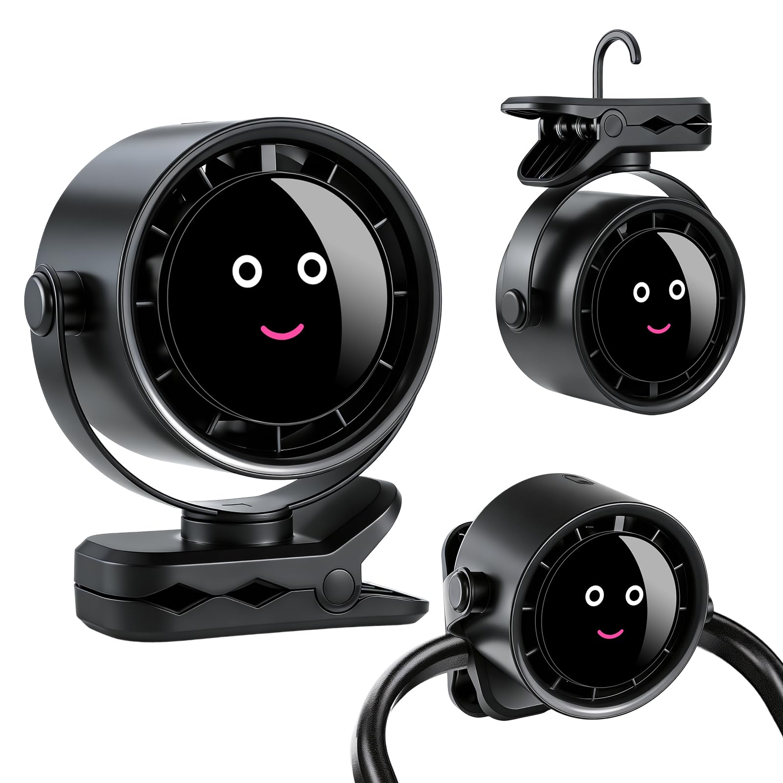 Ventilador con Pinza, Ventilador Portátil Recargable Sin Aspas con Rotación, 5 Velocidades de Flujo de Aire Fuerte,Pinza Resistente para Cama,Carpa,Escritorio,Silla de Coche (Negro)