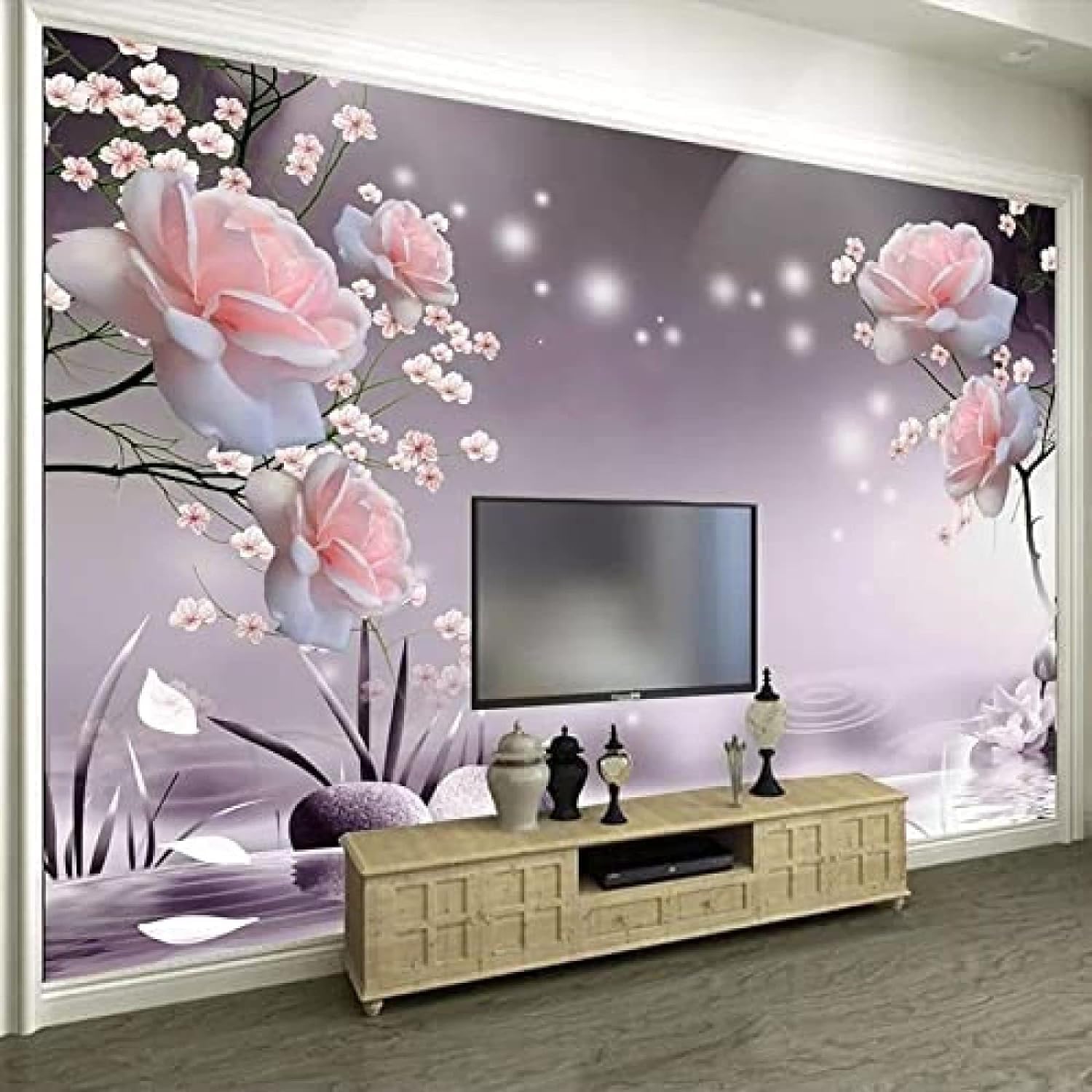 Papier décoratif pour salon et bureau motif rose moderne
