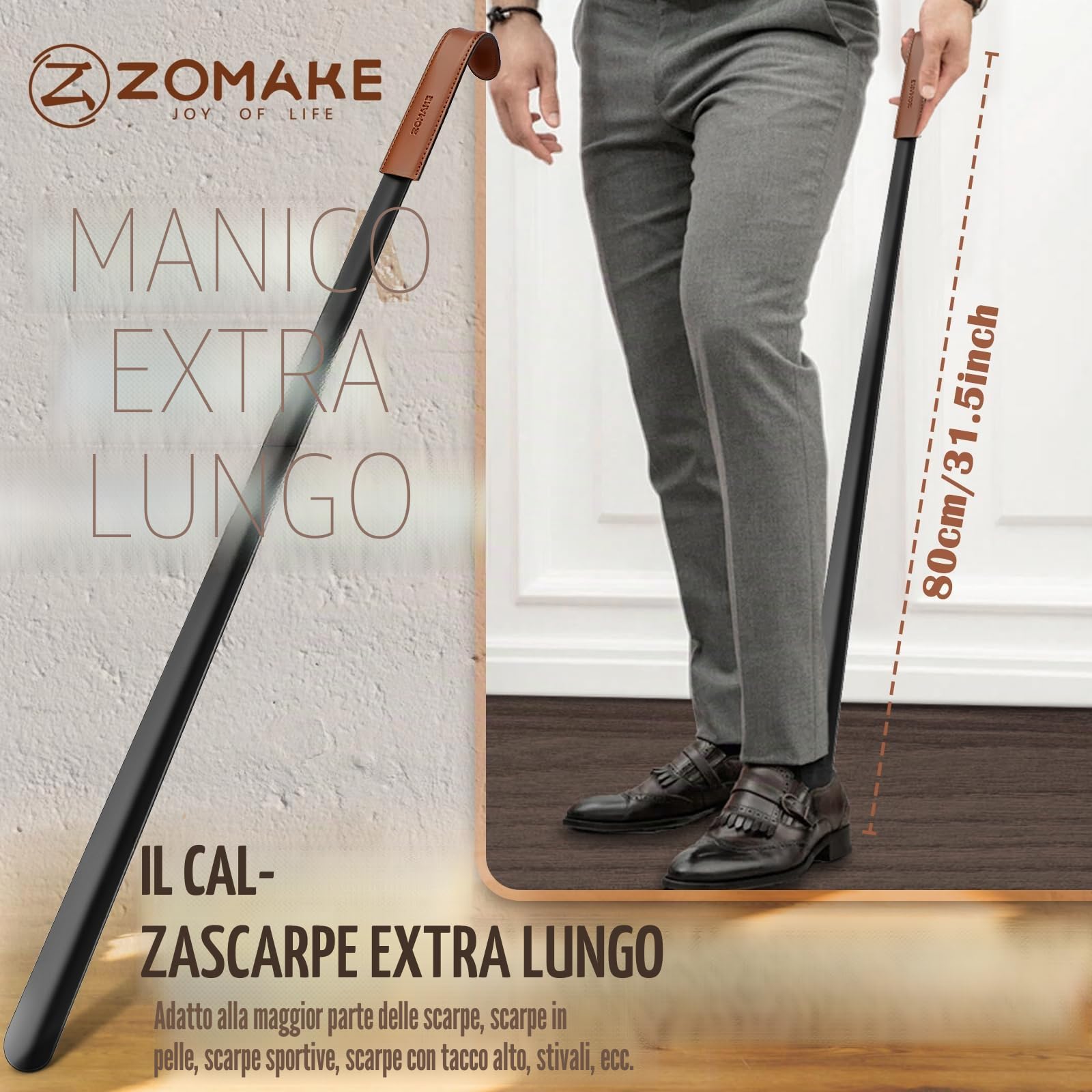 ZOMAKE Calzascarpe Lungo, Calza Scarpe Metallo Extra Lungo | Calzante per Scarpe, Shoe Horn Corto per Uomini Donne Anziani