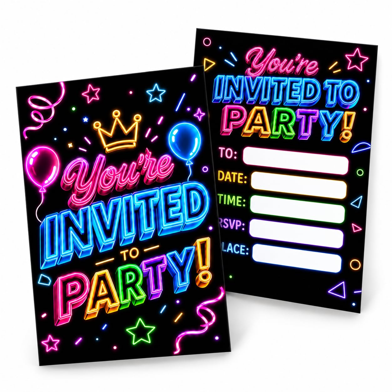 Honosen 30 Pack Birthday Invitations for Boys, Neon Party Invitations Kids