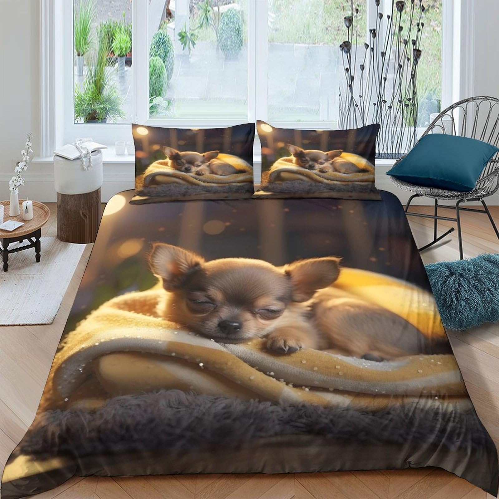 Ctjqhvkz Style-9 3D Printed Sleeping Chihuahua Fitted Sheet Microfiber Soft Breathable Blanket Puppy Mattress Cover For Bedroom Guestroom Decor Single（135X200cm）