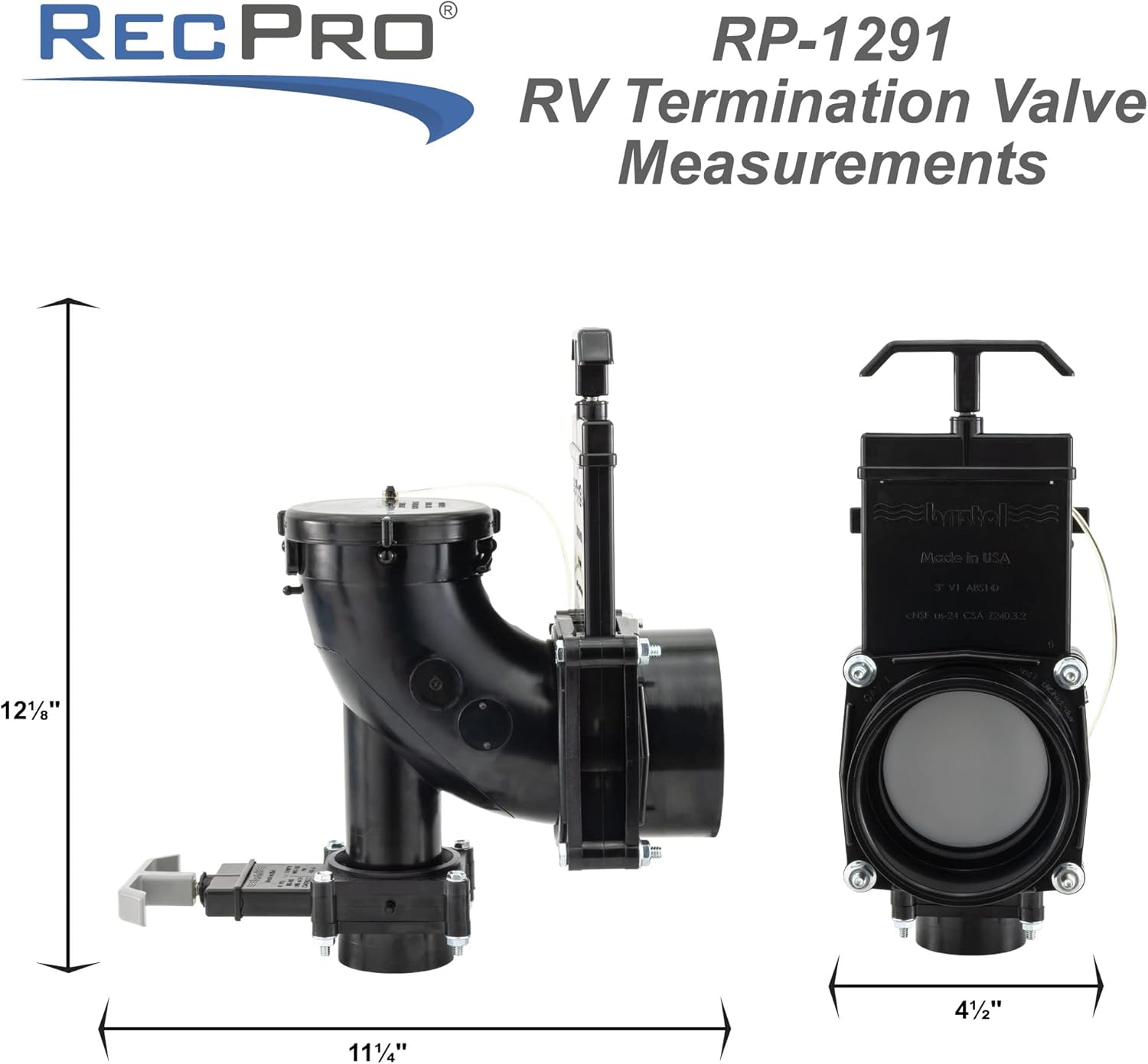 RecPro RV Waste Valve Dual Heel Elbow 3" Hub x 1-1/2" Hub