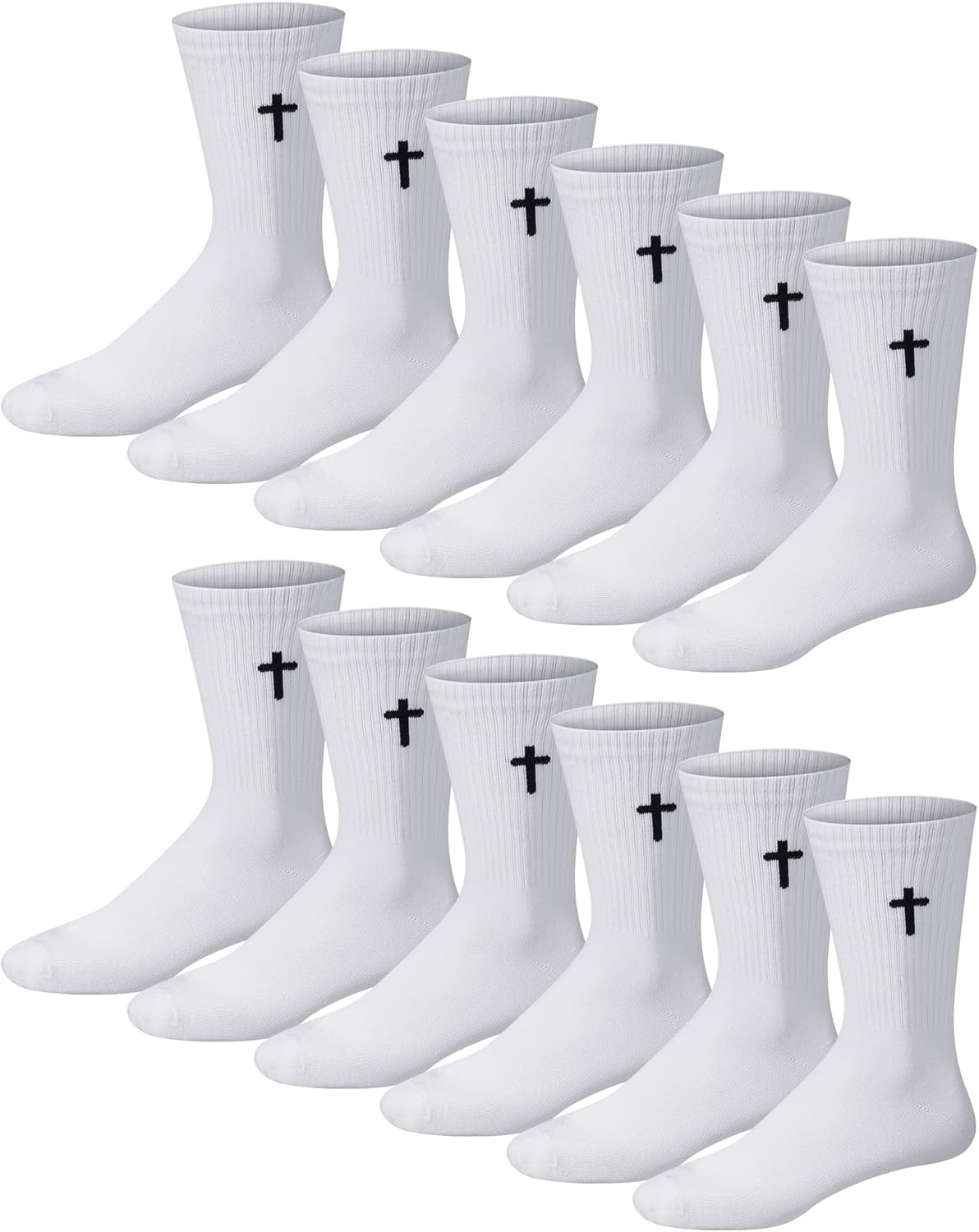 Shihanee 12 Pairs Cross Socks for Men Religious Christian Pastor Elastic Crew Socks Christian Gifts for Men