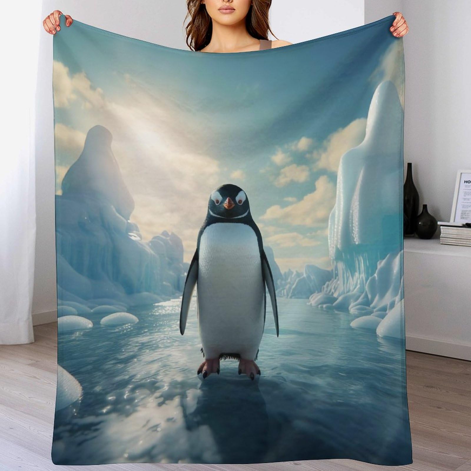 Manta de pingüino para sofá ideal para tardes de películas y lectura