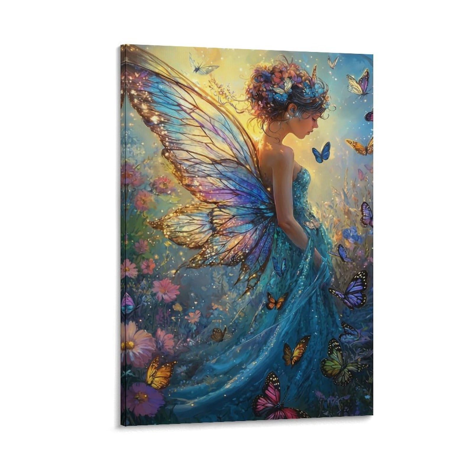 DHBANEIOK Fairy with Butterflies Poster Artwork Canvas Prints Picture Modern Canvas Wall Art Picture Wall Hanging for Dining Room Kitchen Home Office Decor 12x18inch(30x45cm)