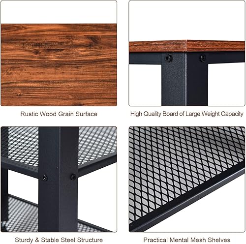 Miniatura 7 de Giantex Carrito de microondas de madera de 3 niveles con estante de almacenamiento y ruedas rodantes, marco de metal de estilo industrial para