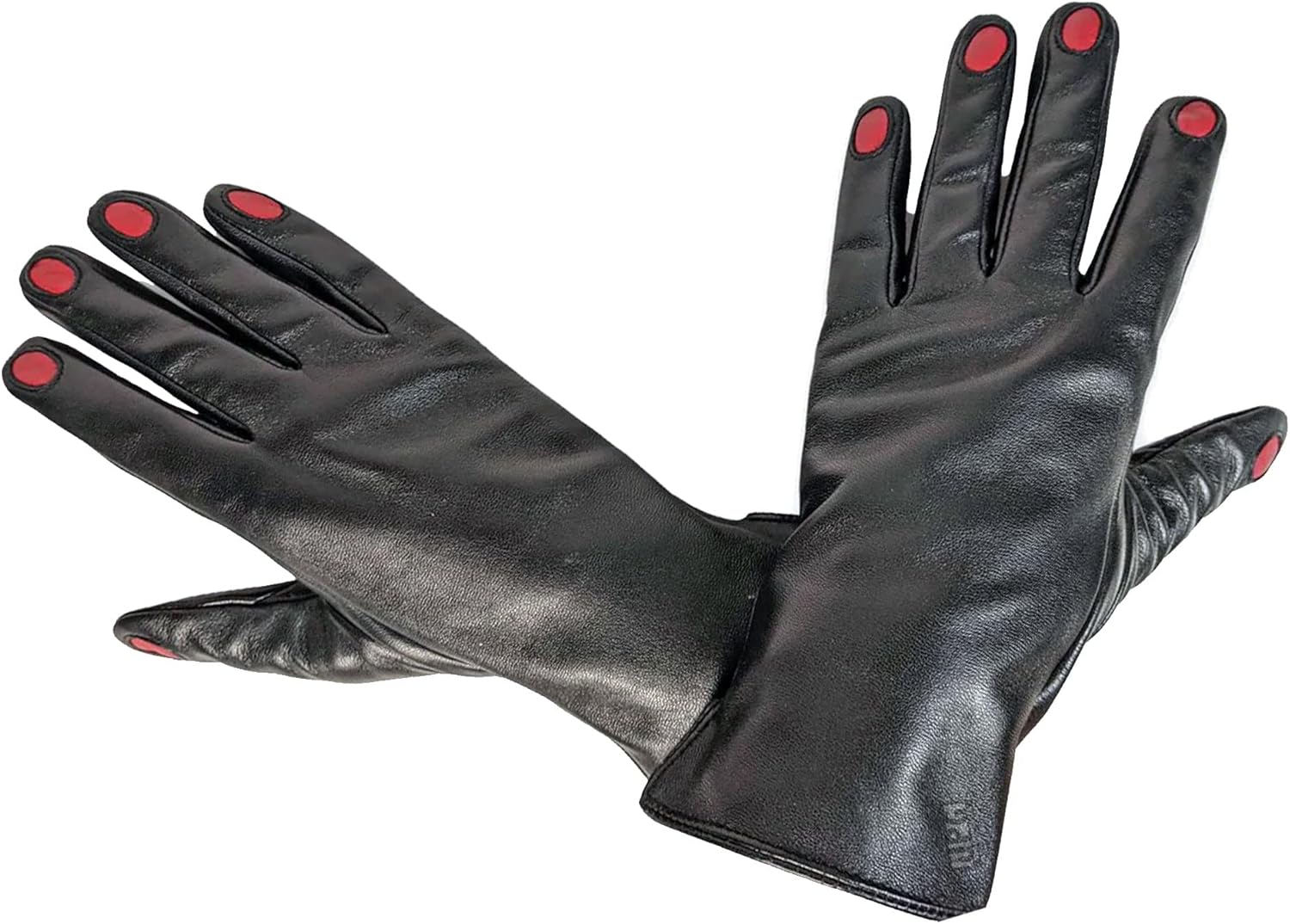 Unicorns Poop Glitter Genuine Leather Gloves with Nail Illusion, Nail Gloves, Vintage Fashion, Black with Red or Hot Pink