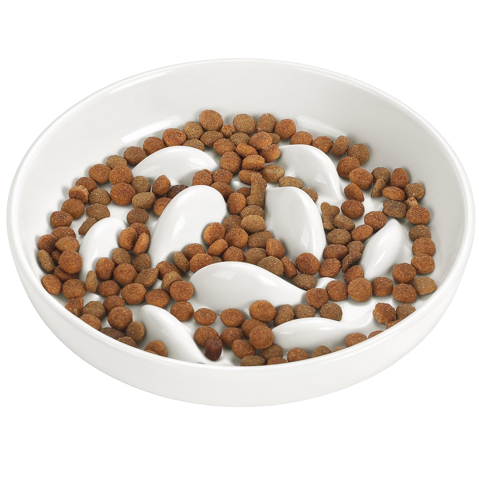 PETTOM Comedero Ingesta Lenta para Gatos Ansiosos - Cuenco con Obstáculos para Prevenir Obesidad Ralentizar Comida (Comedero-Blanco)